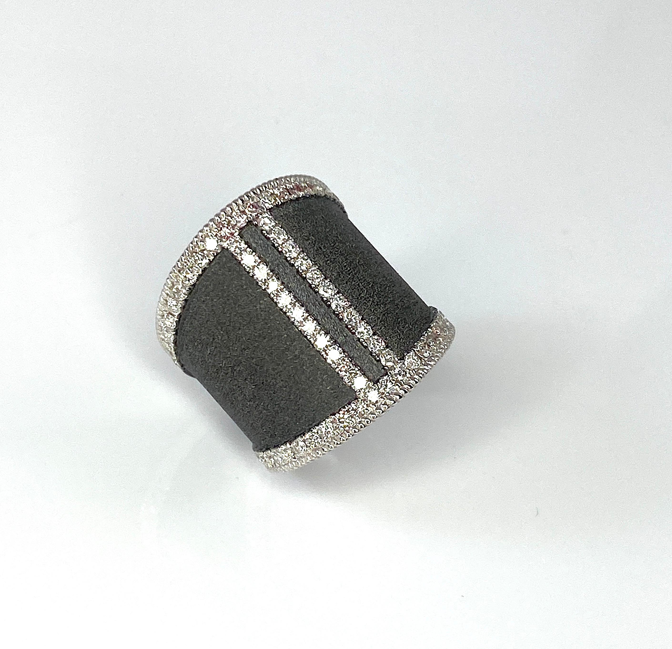 Byzantine Georgios Collections 18 Karat White Gold and Black Rhodium Wide Diamond Ring  For Sale