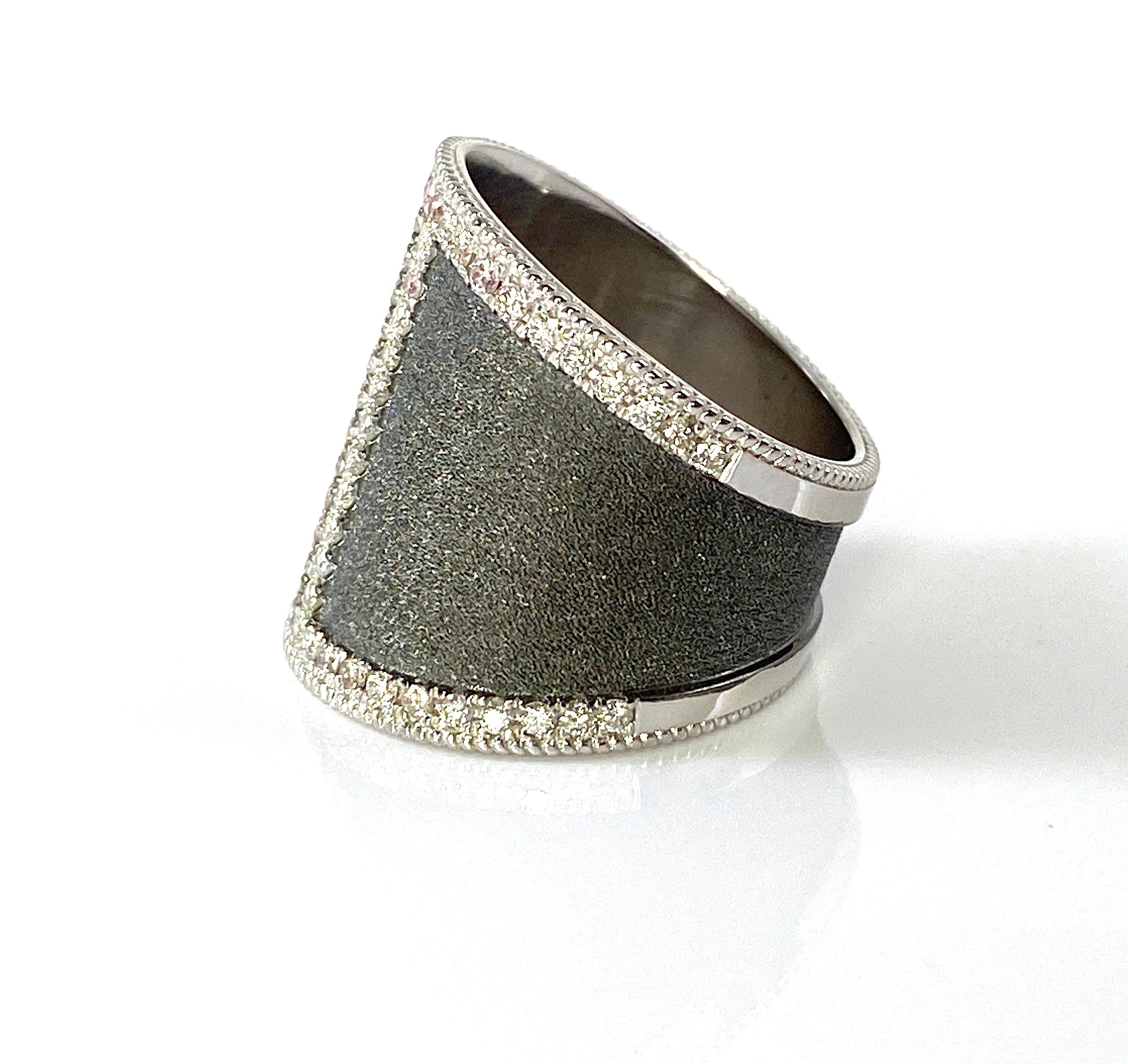 Georgios Collections 18 Karat White Gold and Black Rhodium Wide Diamond Ring  In New Condition For Sale In Astoria, NY