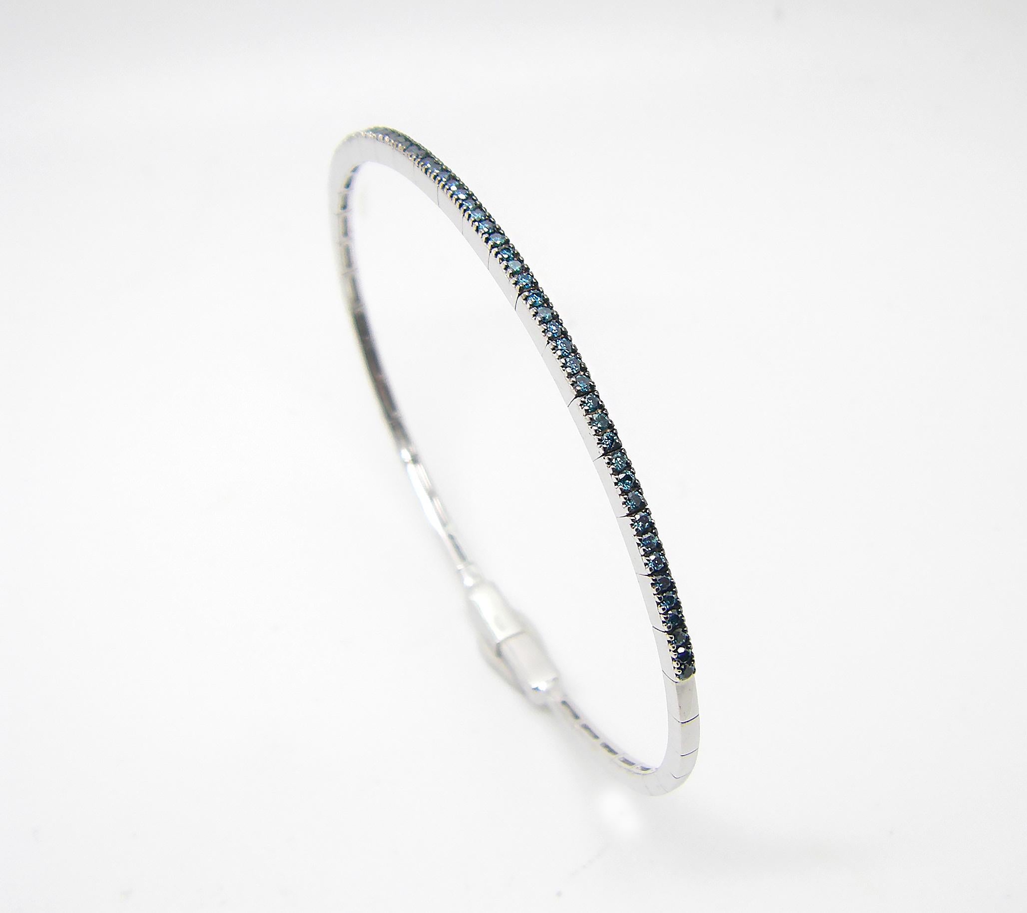 Georgios Collections 18 Karat White Gold and Blue Diamond Thin Bangle Bracelet For Sale 1