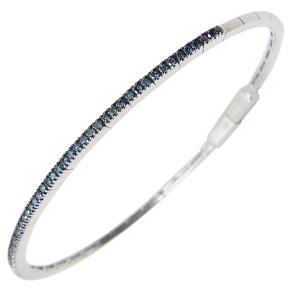 Georgios Collections 18 Karat White Gold and Blue Diamond Thin Bangle Bracelet For Sale