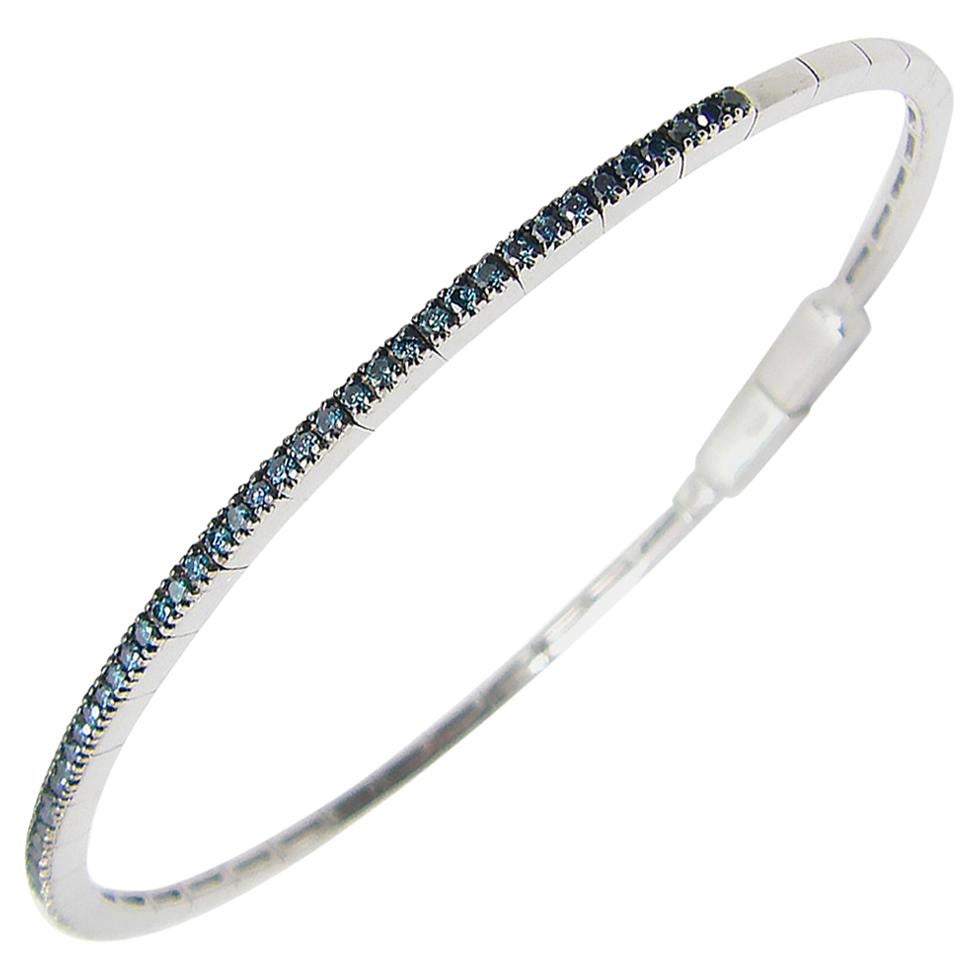 Georgios Collections 18 Karat White Gold and Blue Diamond Thin Bangle Bracelet