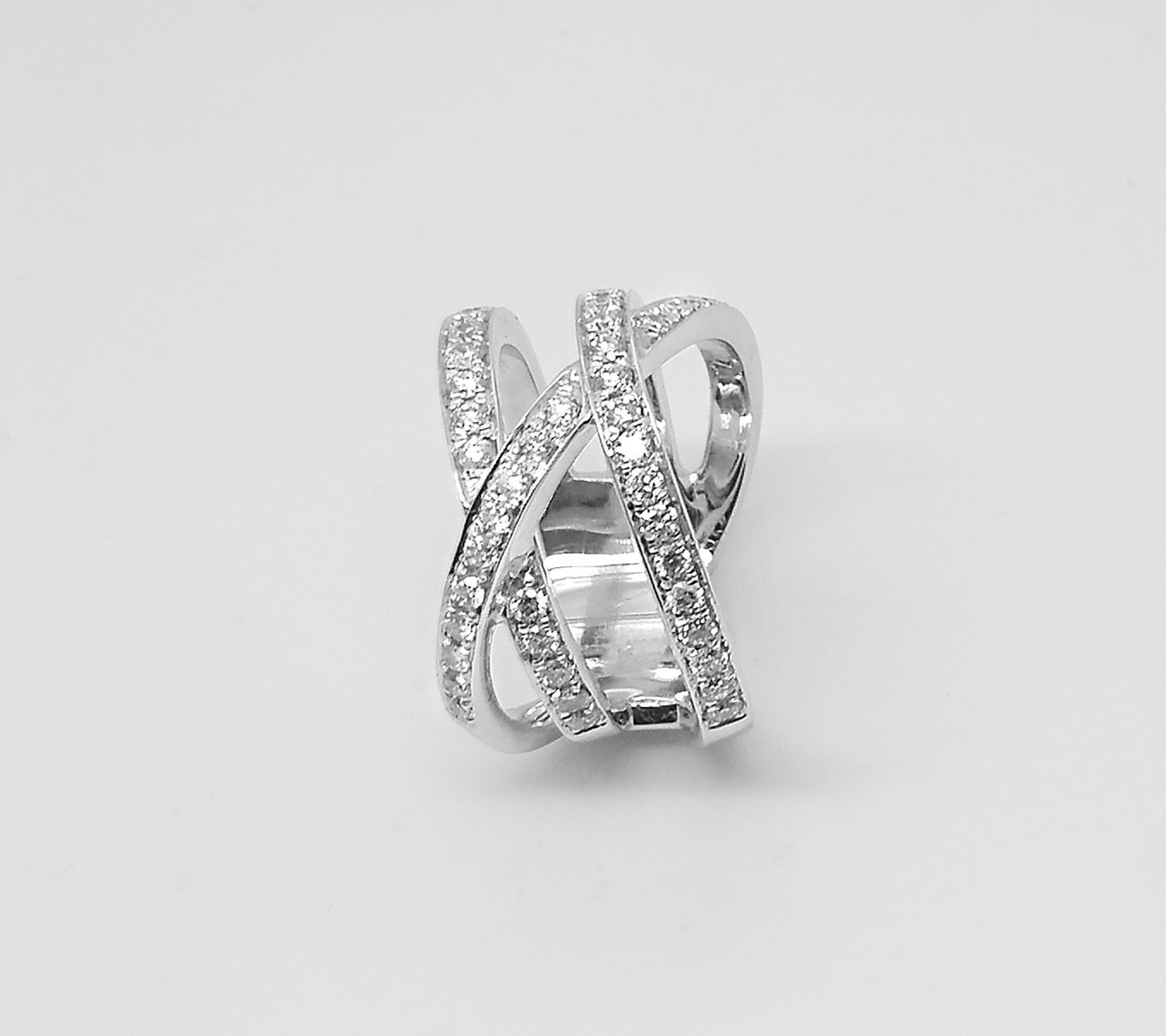 S.Georgios designer 18 Karat White Gold White Diamond Band Ring is all handmade in a unique design. The gorgeous band features brilliant cut White Diamonds with a total weight of 1.10 Carat giving the ring a stunning appearance. 
We also make this