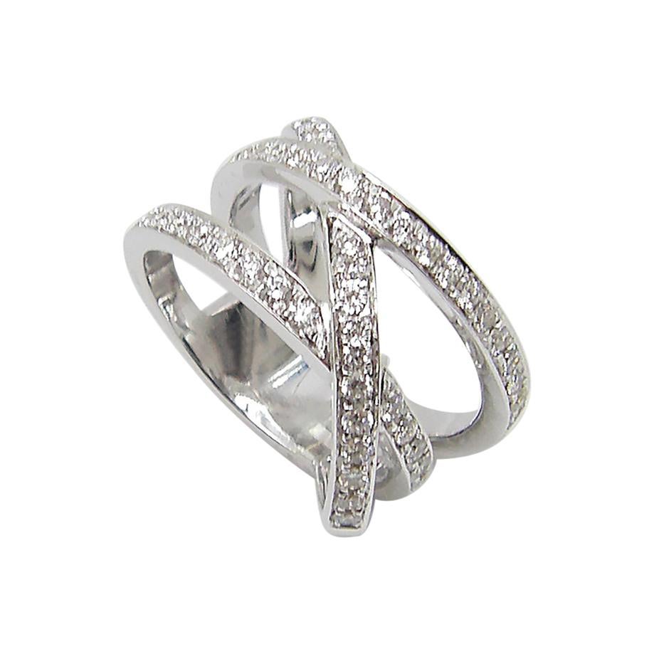 Georgios Collections 18 Karat White Gold and Three Row White Wide Diamond Ring