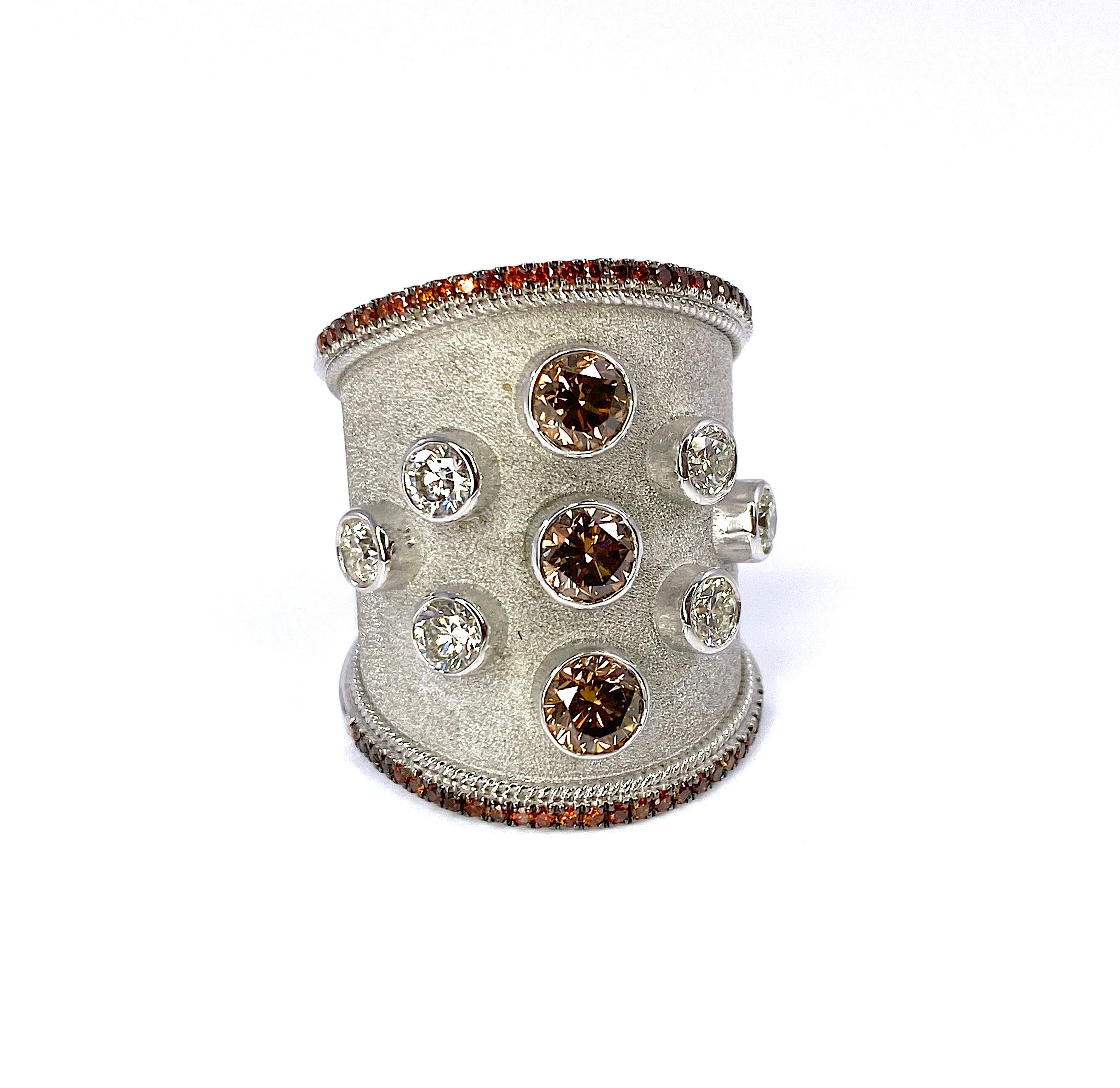 Georgios Collections 18 Karat White Gold and White and Brown Diamond Wide Ring  In New Condition For Sale In Astoria, NY