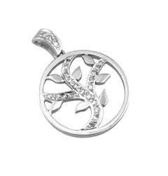 Georgios Collections 18 Karat White Gold and White Diamond Round Leaf Pendant