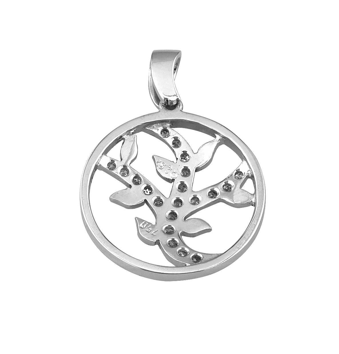 Women's or Men's Georgios Collections 18 Karat White Gold and White Diamond Round Leaf Pendant For Sale