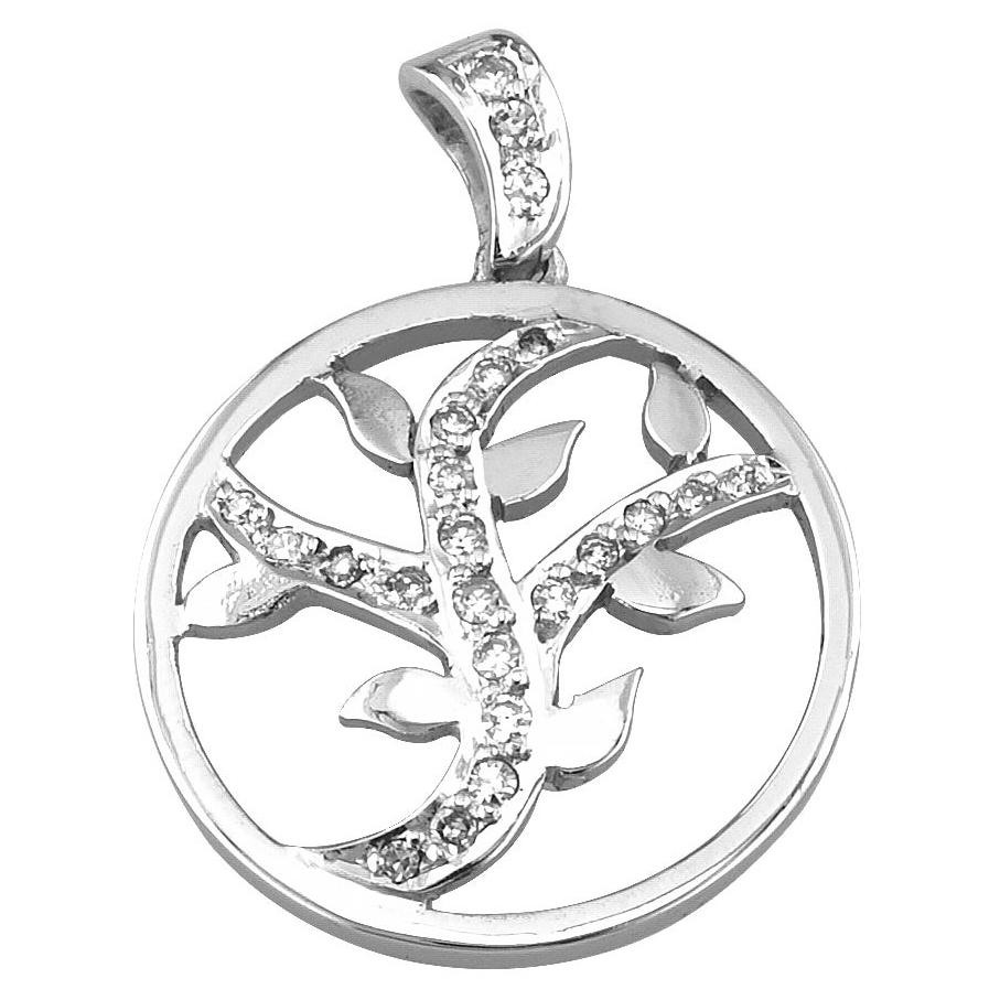 Georgios Collections 18 Karat White Gold and White Diamond Round Leaf Pendant For Sale