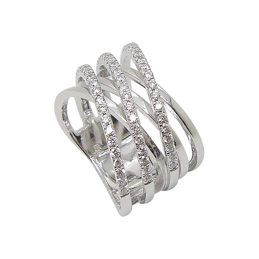 Georgios Collections 18 Karat White Gold and White Diamond Wide Band Ring
