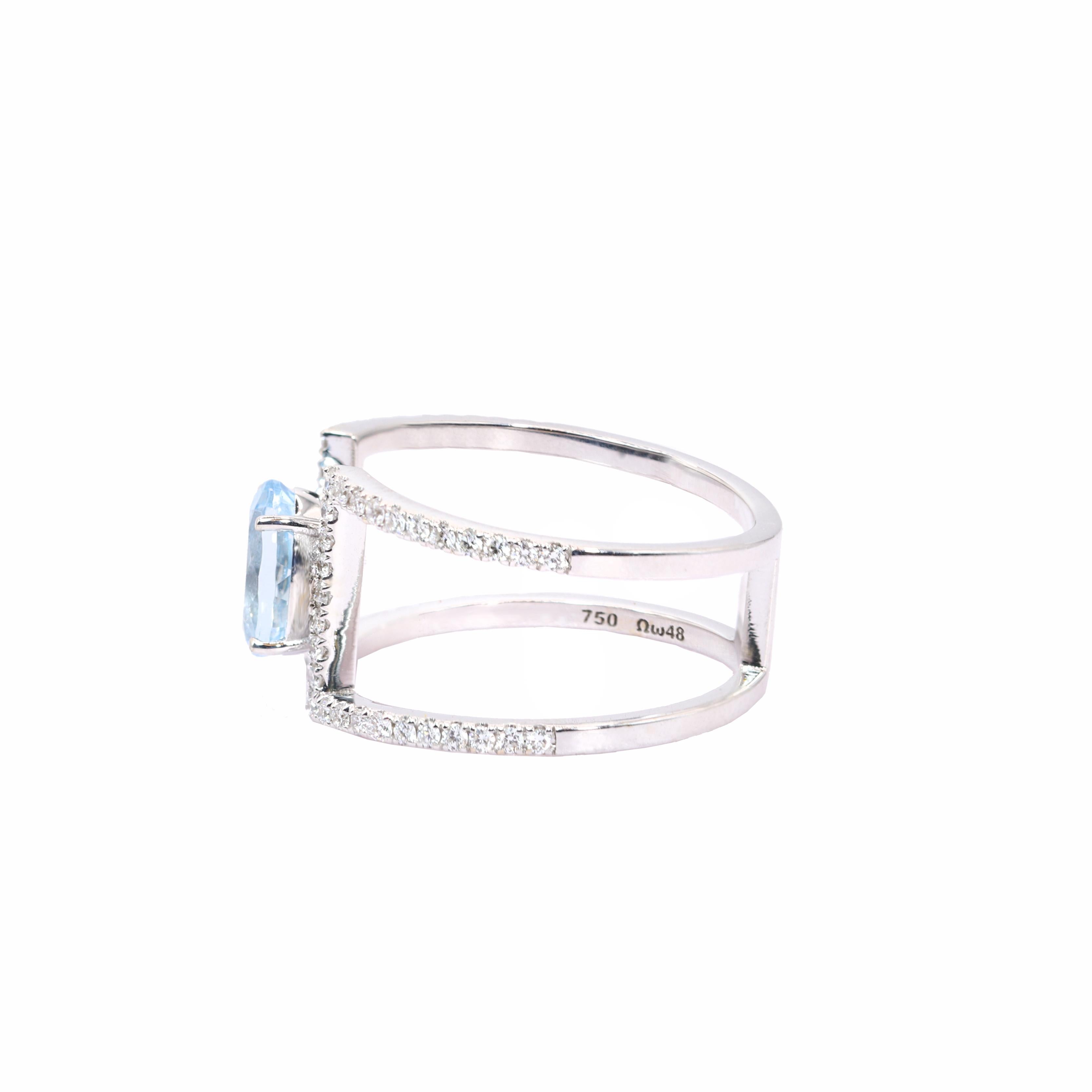 Contemporary Georgios Collections 18 Karat White Gold Aquamarine and Diamond Double Band Ring For Sale