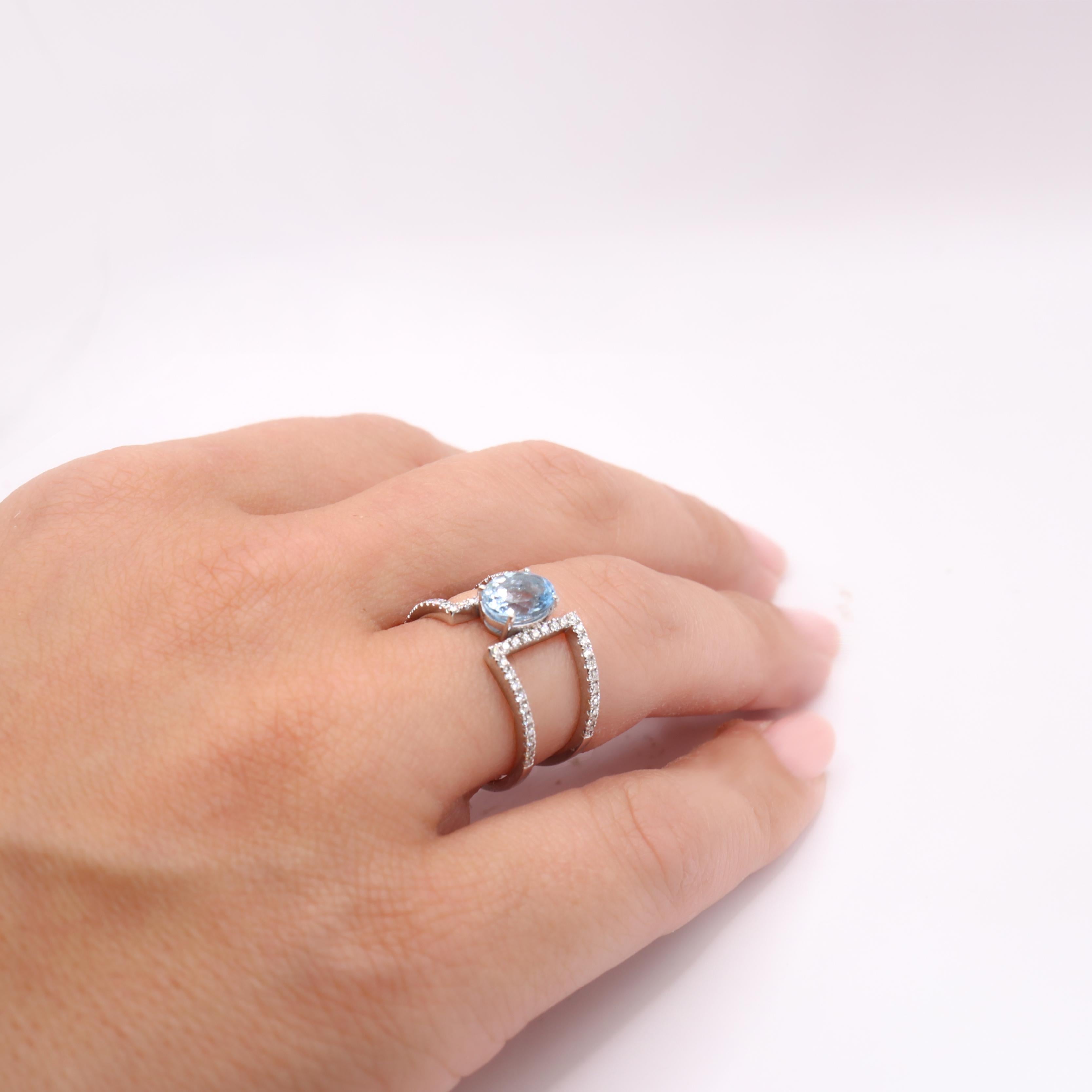 Georgios Collections 18 Karat White Gold Aquamarine and Diamond Double Band Ring For Sale 2