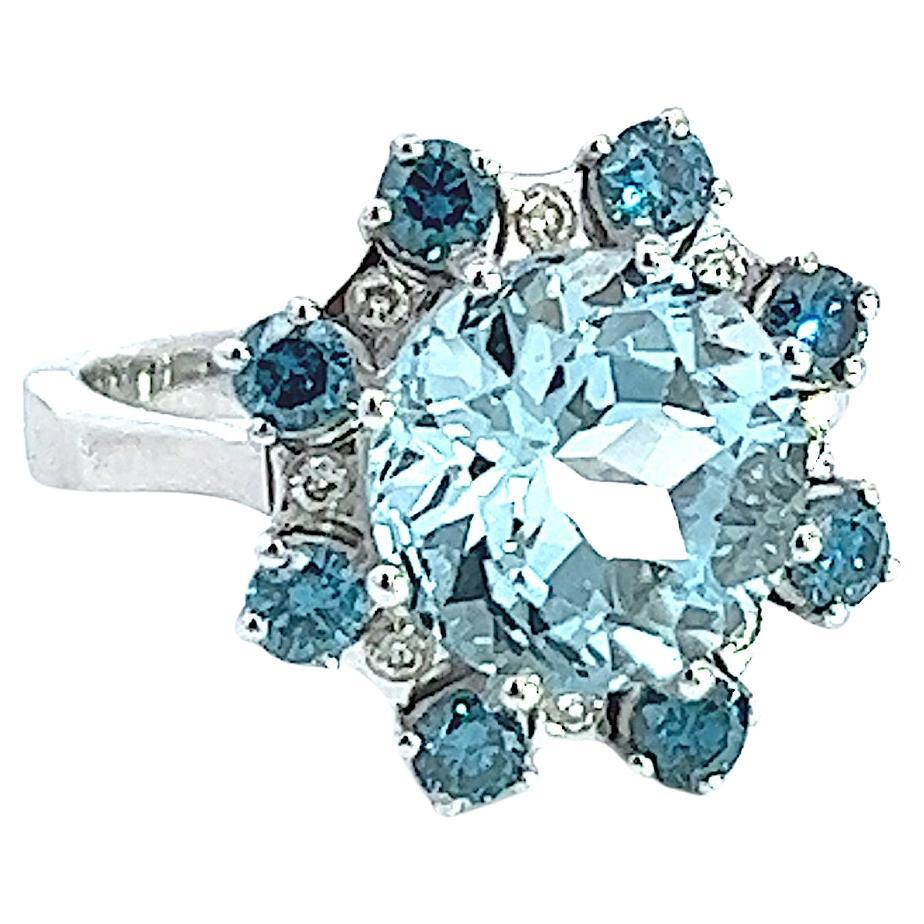 Georgios Collections 18 Karat White Gold Aquamarine and Diamond Engagement Ring For Sale 4