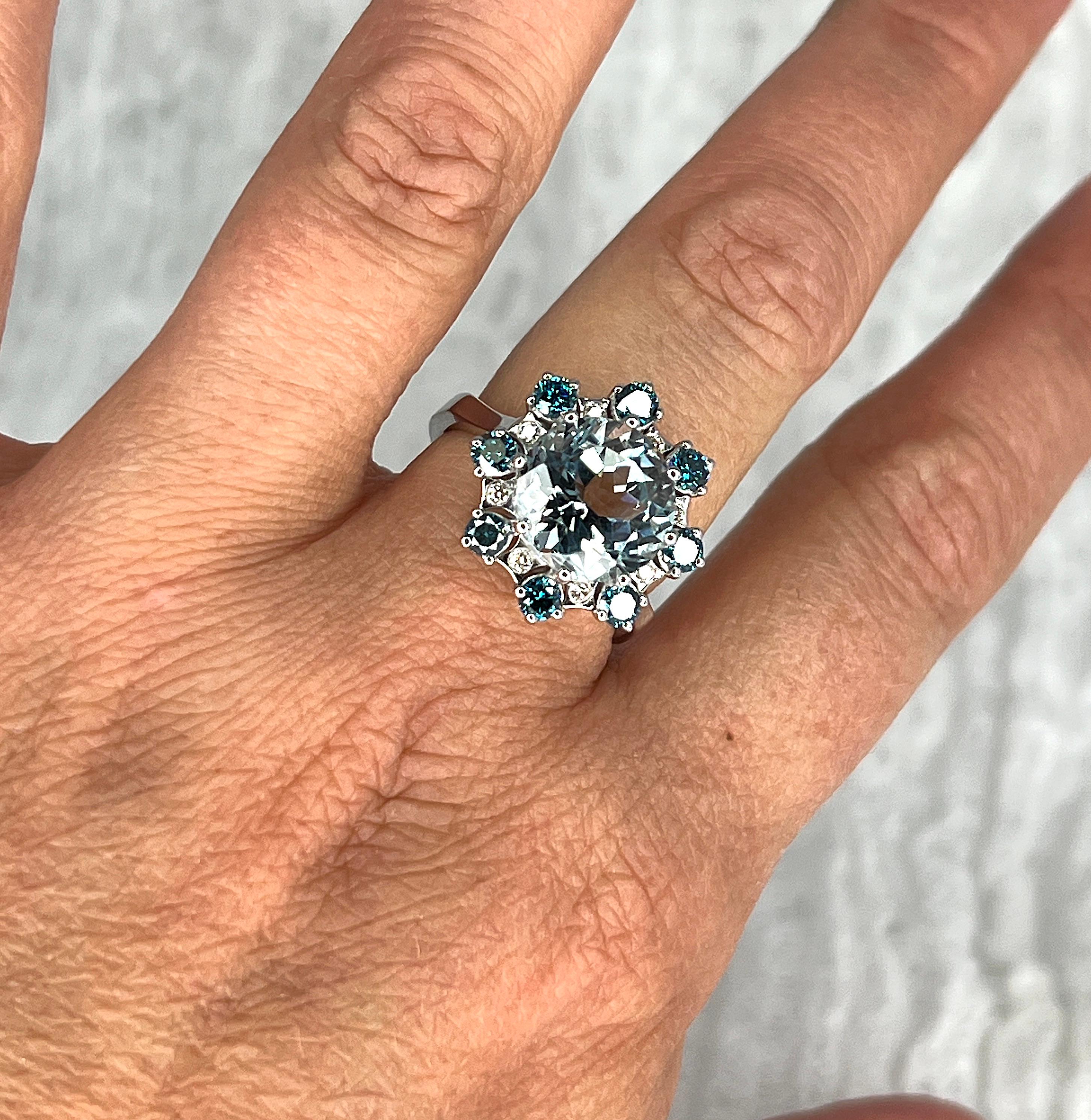 Contemporary Georgios Collections 18 Karat White Gold Aquamarine and Diamond Engagement Ring For Sale