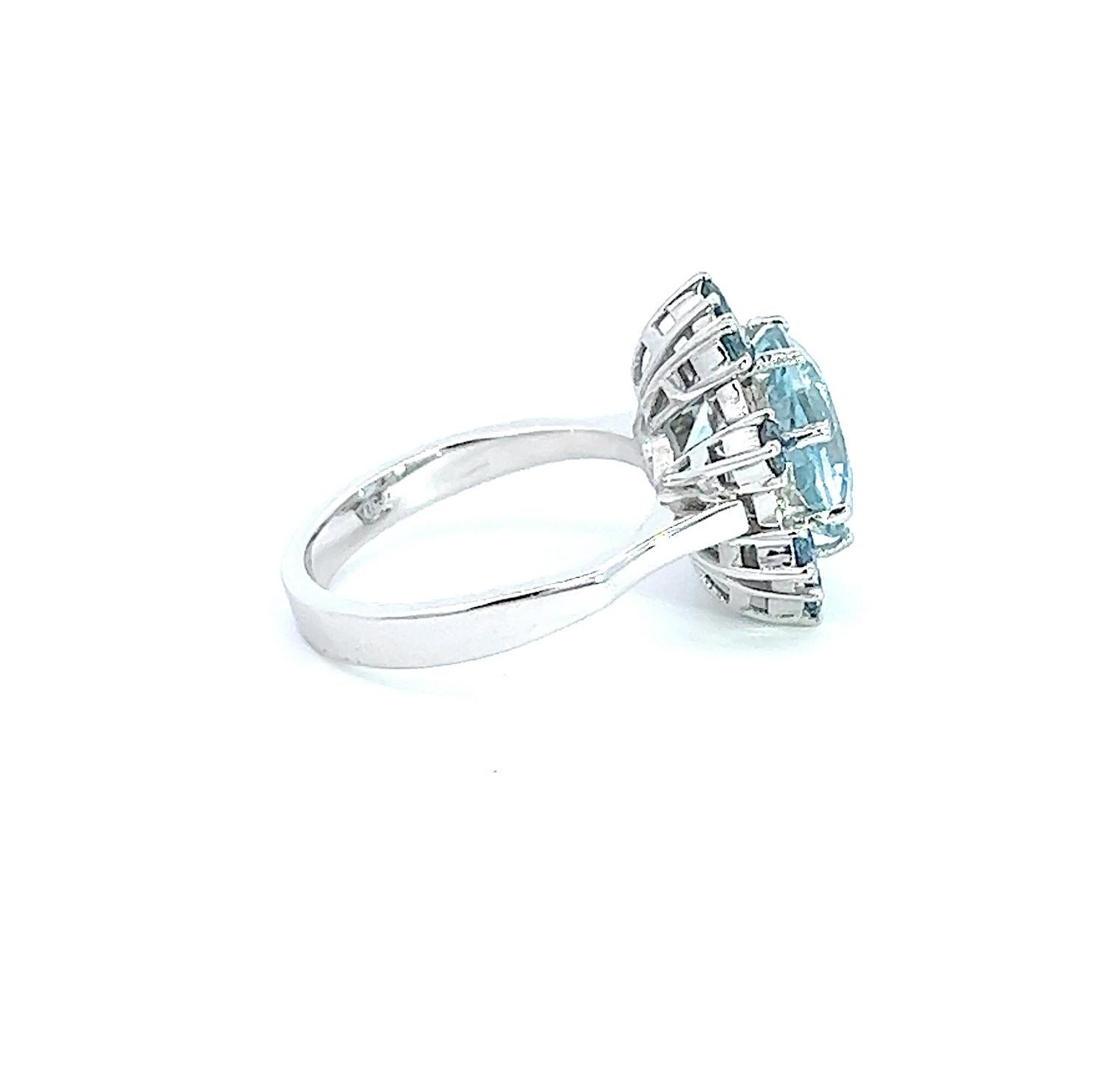 Georgios Collections 18 Karat White Gold Aquamarine and Diamond Engagement Ring For Sale 2