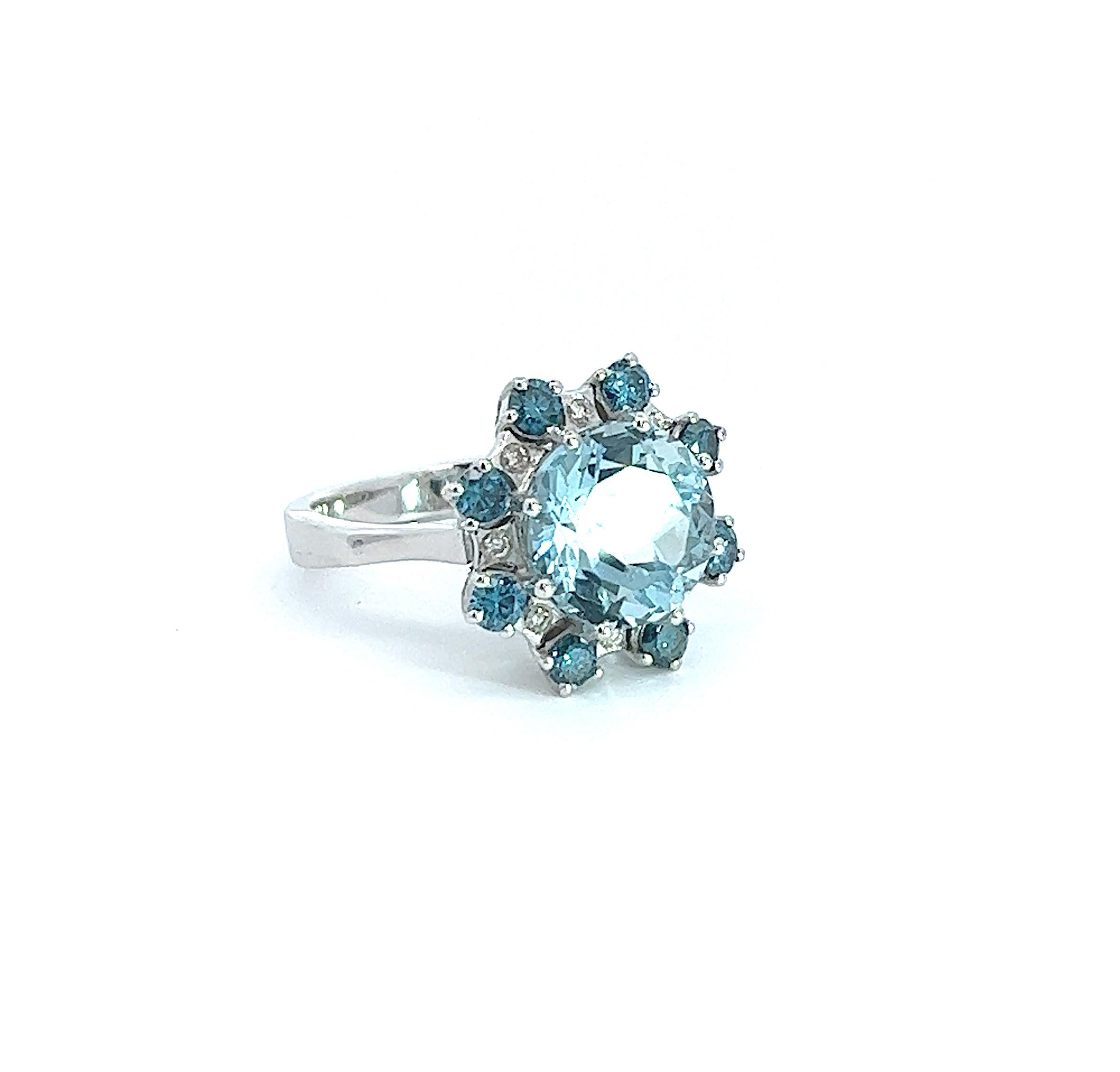 Georgios Collections 18 Karat White Gold Aquamarine and Diamond Engagement Ring For Sale 3