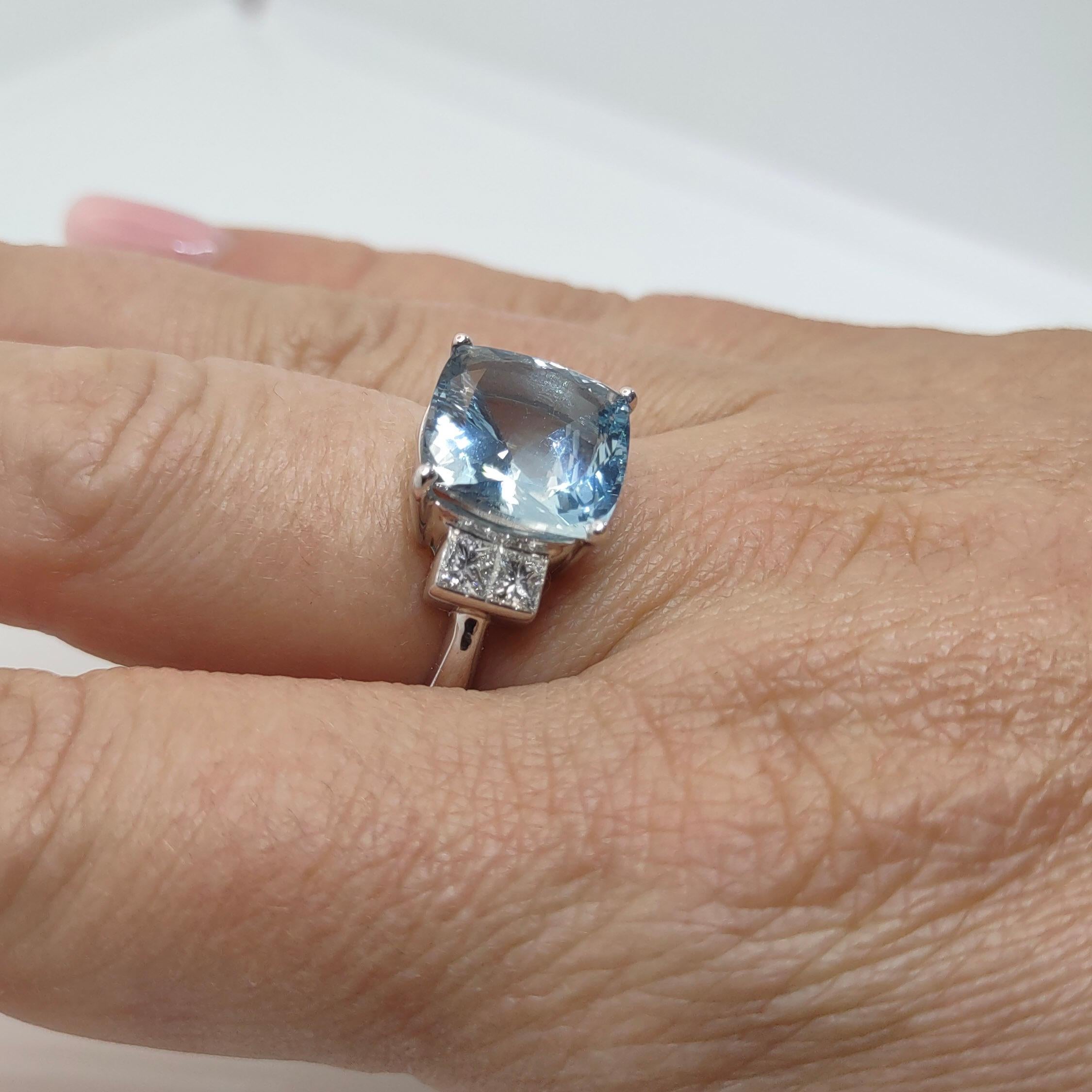 Georgios Collections 18 Karat White Gold Aquamarine and Diamond Solitaire Ring For Sale 6