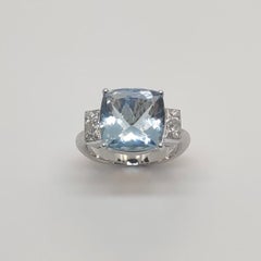 Anello solitario con acquamarina e diamante in oro bianco 18 carati Georgios Collections