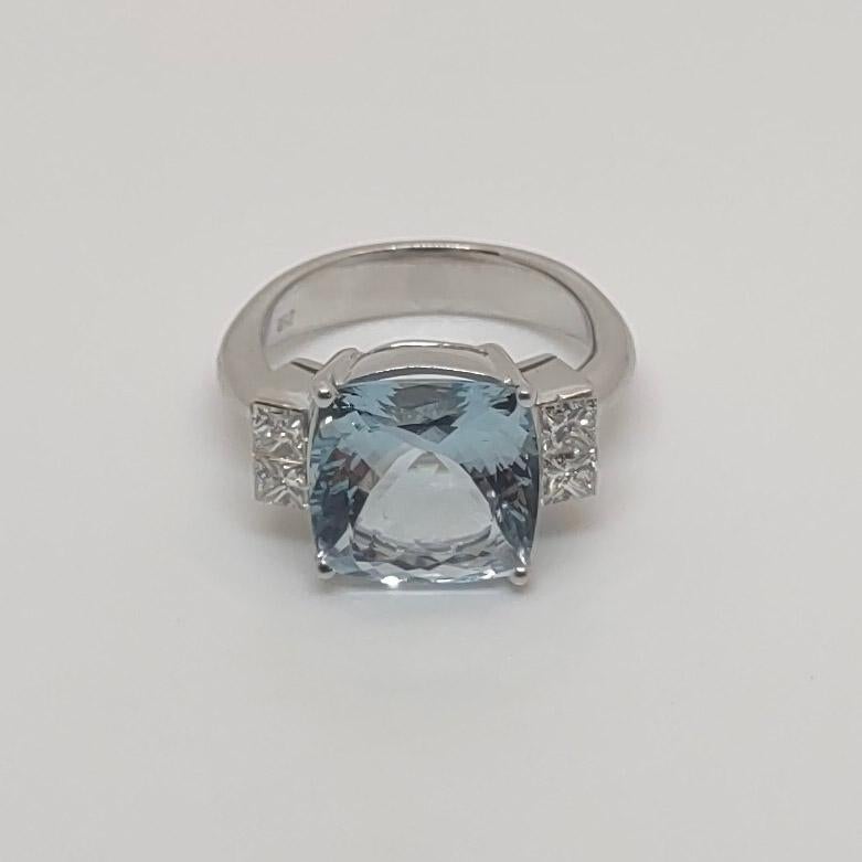 Contemporary Georgios Collections 18 Karat White Gold Aquamarine and Diamond Solitaire Ring For Sale
