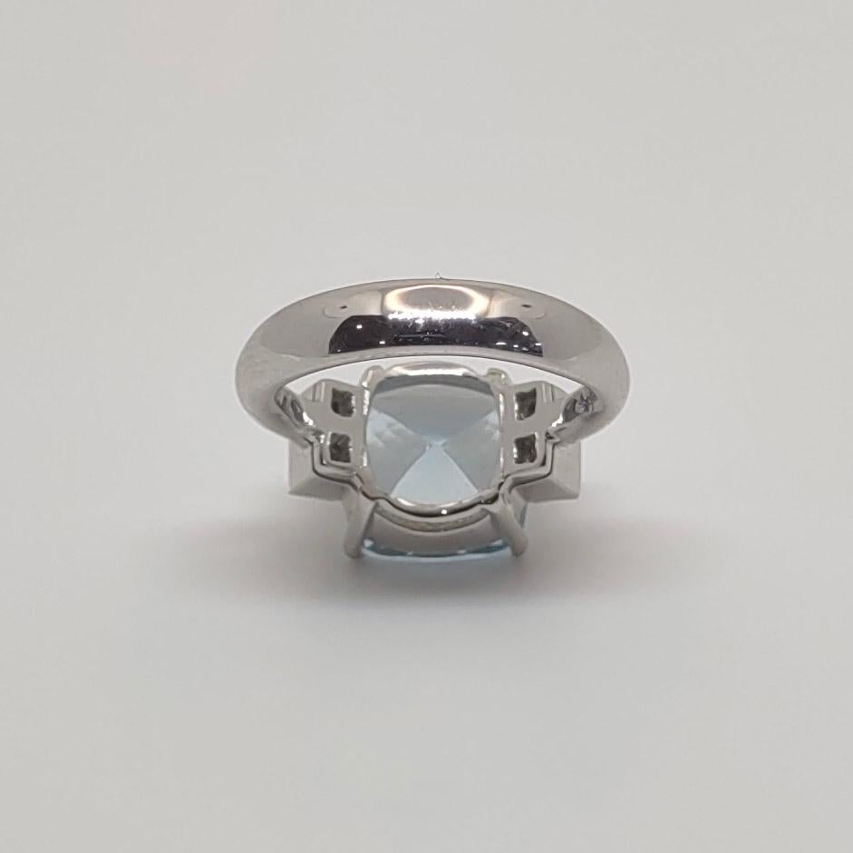 Cushion Cut Georgios Collections 18 Karat White Gold Aquamarine and Diamond Solitaire Ring For Sale