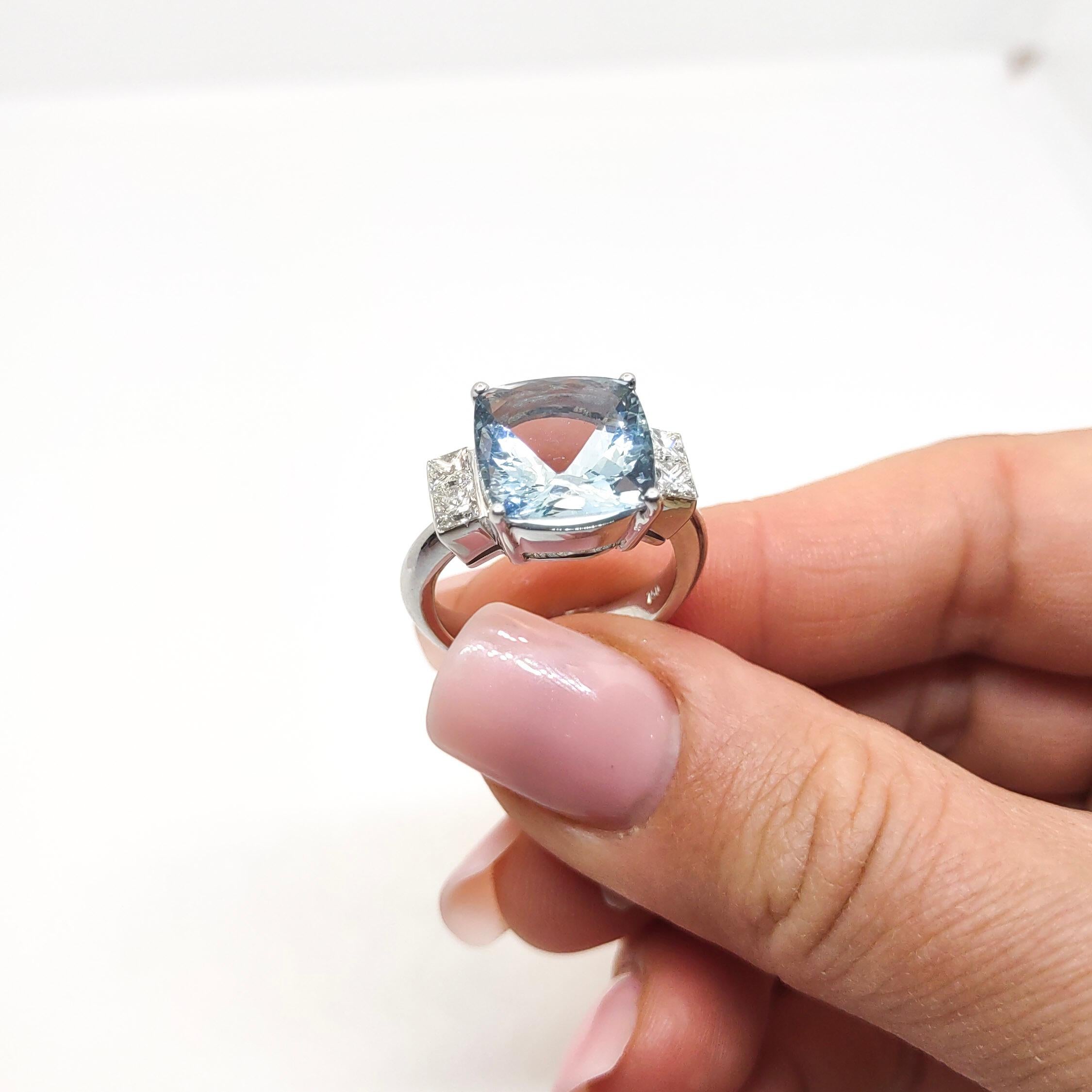 Georgios Collections 18 Karat White Gold Aquamarine and Diamond Solitaire Ring In New Condition For Sale In Astoria, NY