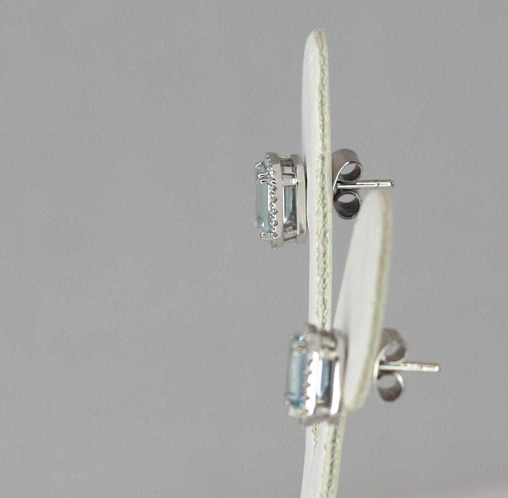 Contemporary Georgios Collections 18 Karat White Gold Aquamarine and Diamond Stud Earrings For Sale