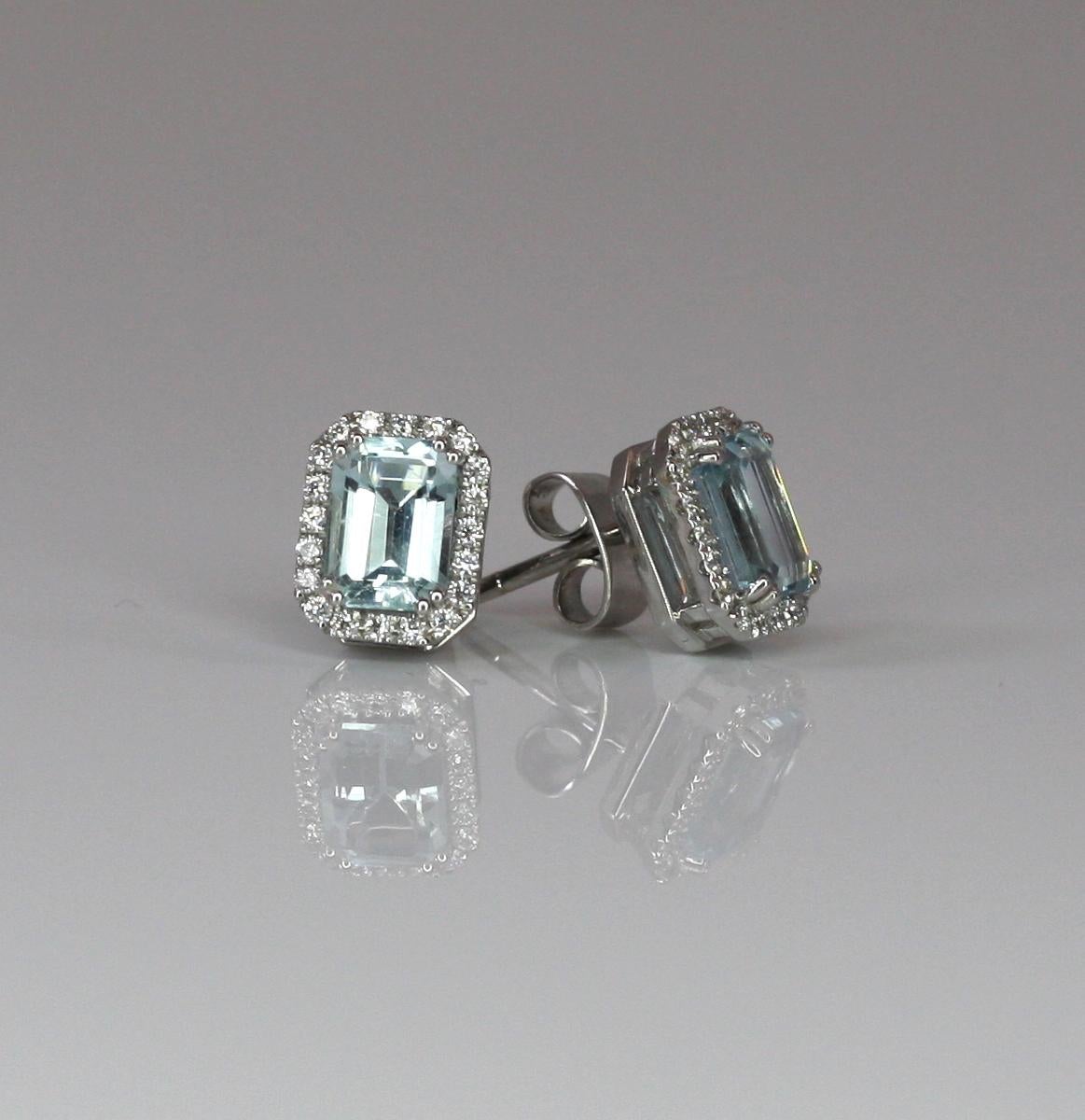 Georgios Collections 18 Karat White Gold Aquamarine and Diamond Stud Earrings In New Condition For Sale In Astoria, NY