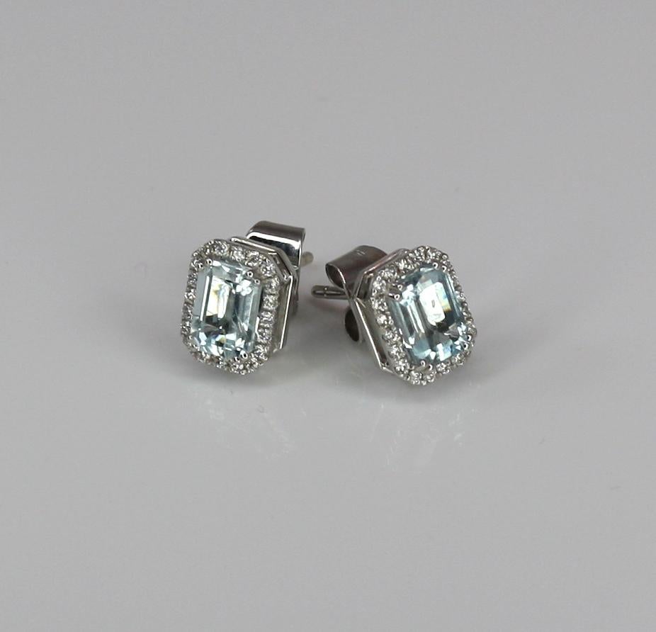 Georgios Collections 18 Karat White Gold Aquamarine and Diamond Stud Earrings 3