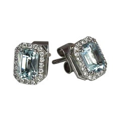 Georgios Collections Clous d'oreilles en or blanc 18 carats, aigue-marine et diamants