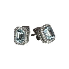 Georgios Collections 18 Karat White Gold Aquamarine and Diamond Stud Earrings