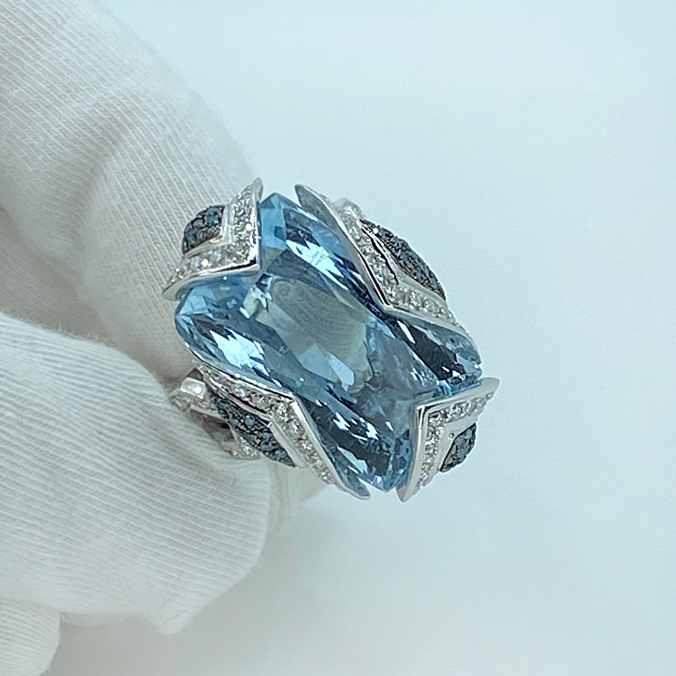 Georgios Collections 18 Karat White Gold Aquamarine Blue and White Diamond Ring For Sale 4