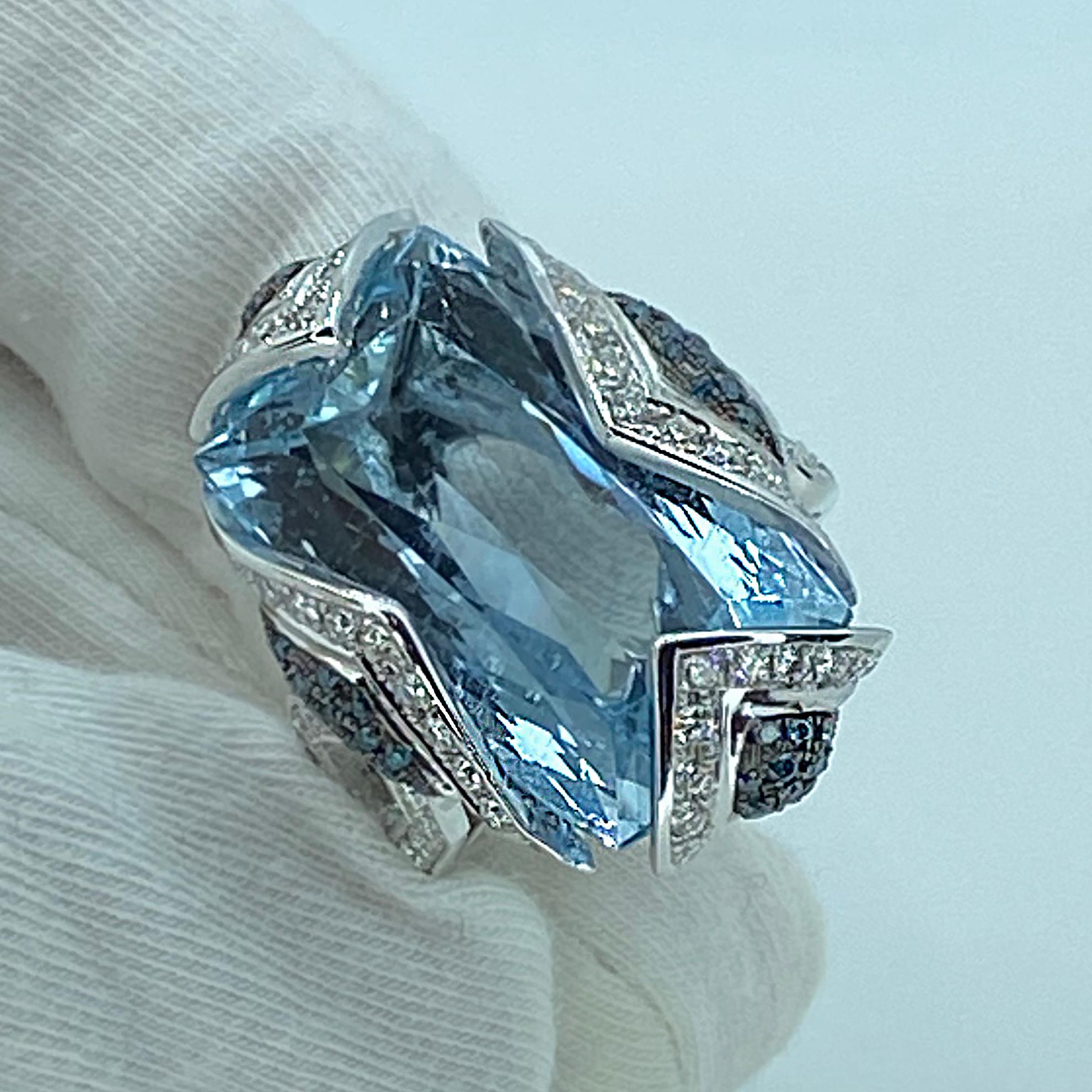Georgios Collections 18 Karat White Gold Aquamarine Blue and White Diamond Ring For Sale 6