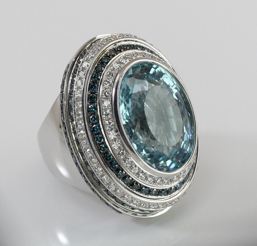 Georgios Collections 18 Karat White Gold Aquamarine Blue and White Diamond Ring For Sale 8