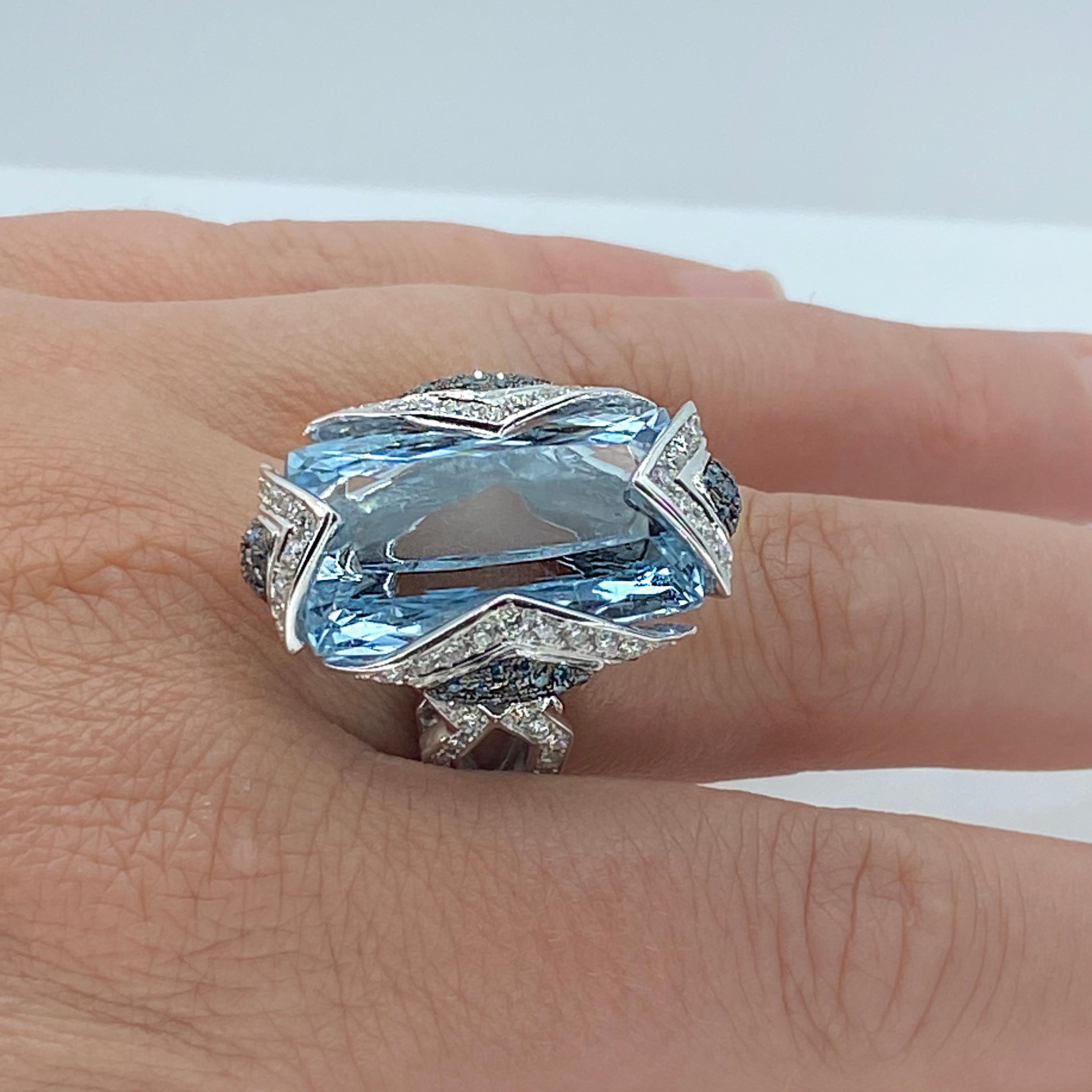 Georgios Collections 18 Karat White Gold Aquamarine Blue and White Diamond Ring For Sale 9