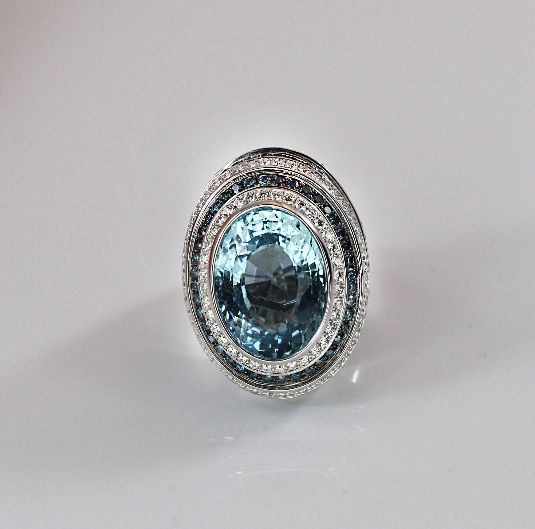 Georgios Collections 18 Karat White Gold Aquamarine Blue and White Diamond Ring For Sale 13