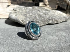 Georgios Collections 18 Karat White Gold Aquamarine Blue and White Diamond Ring