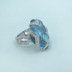 Georgios Collections 18 Karat White Gold Aquamarine Blue and White Diamond Ring