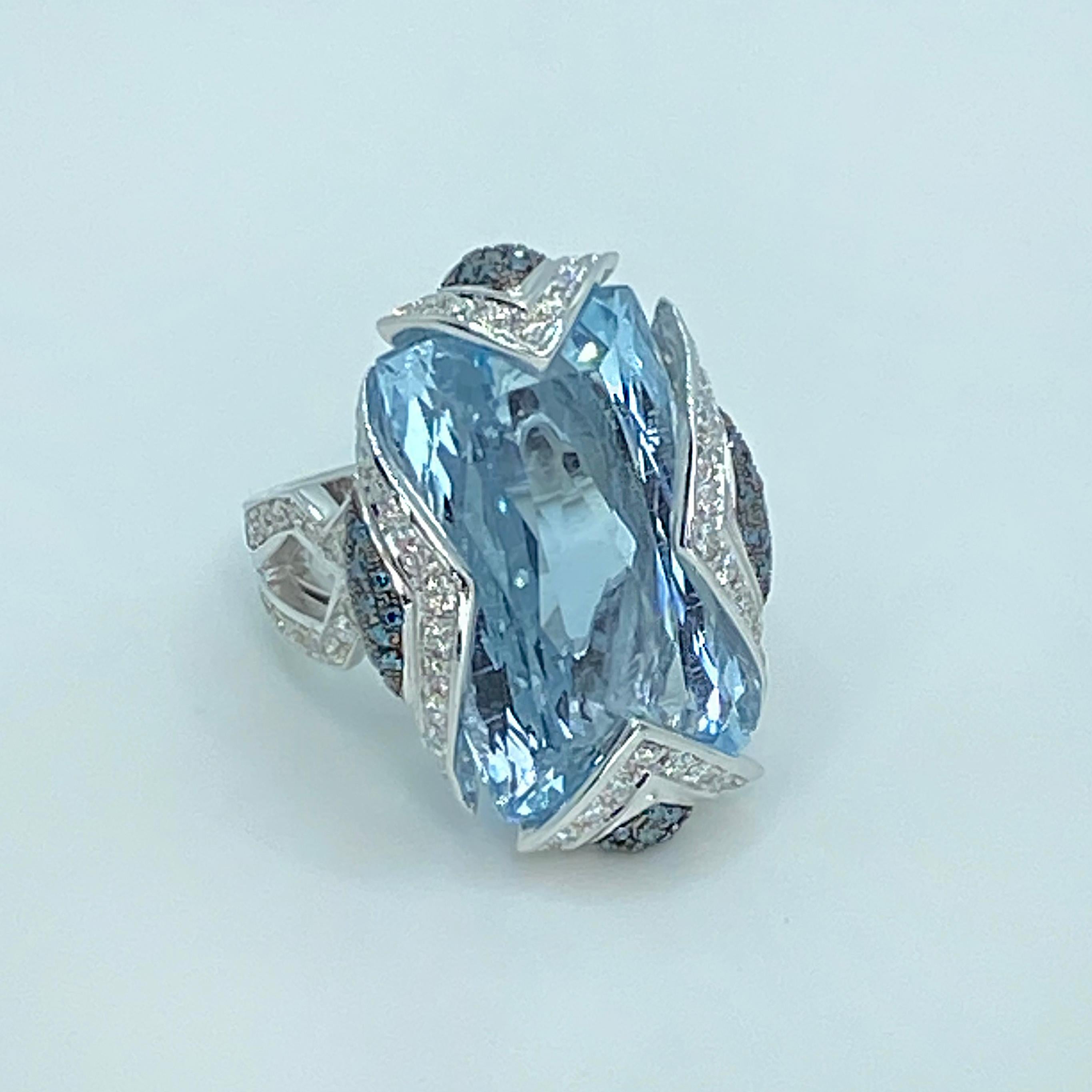 Contemporary Georgios Collections 18 Karat White Gold Aquamarine Blue and White Diamond Ring For Sale