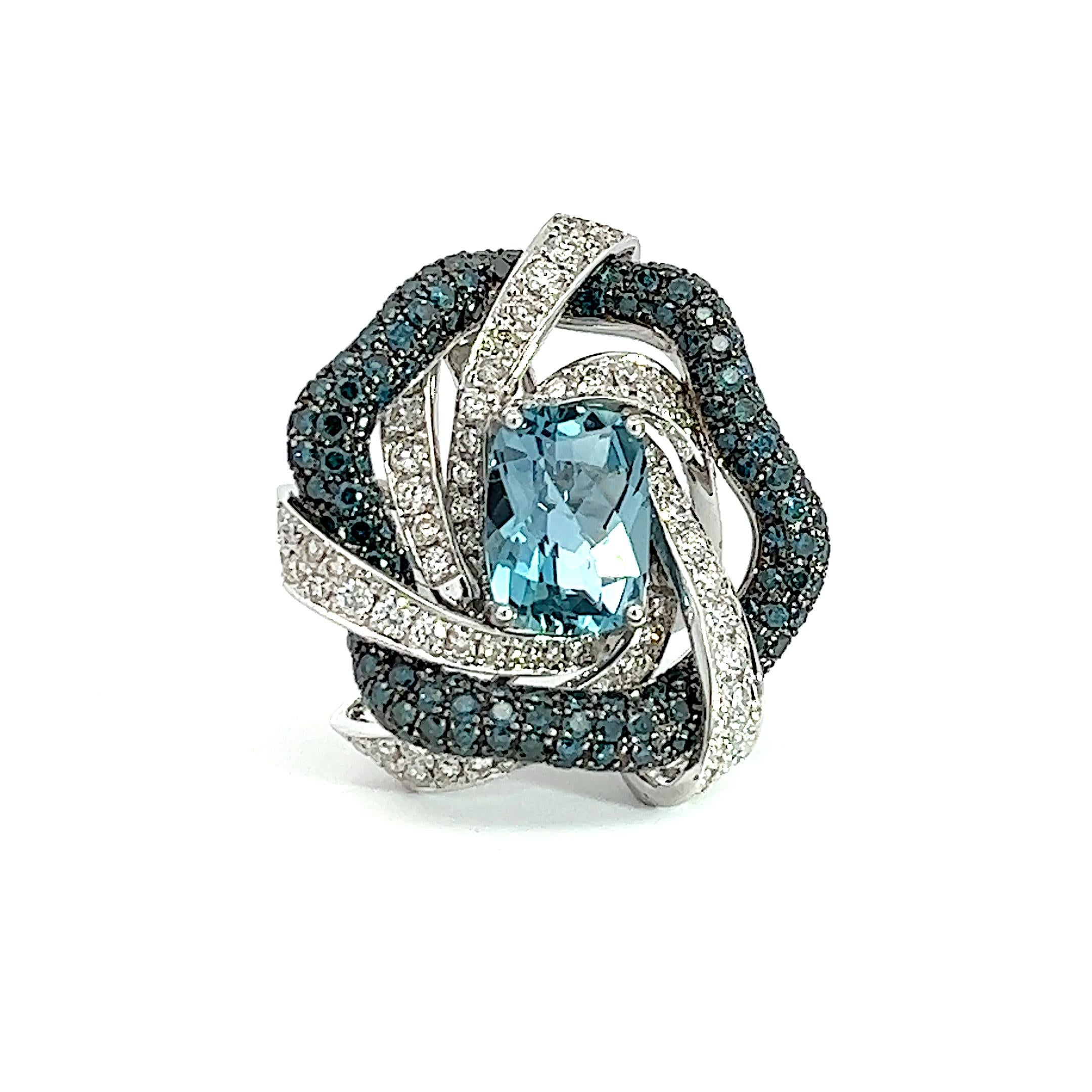 Contemporary Georgios Collections 18 Karat White Gold Aquamarine Blue and White Diamond Ring For Sale