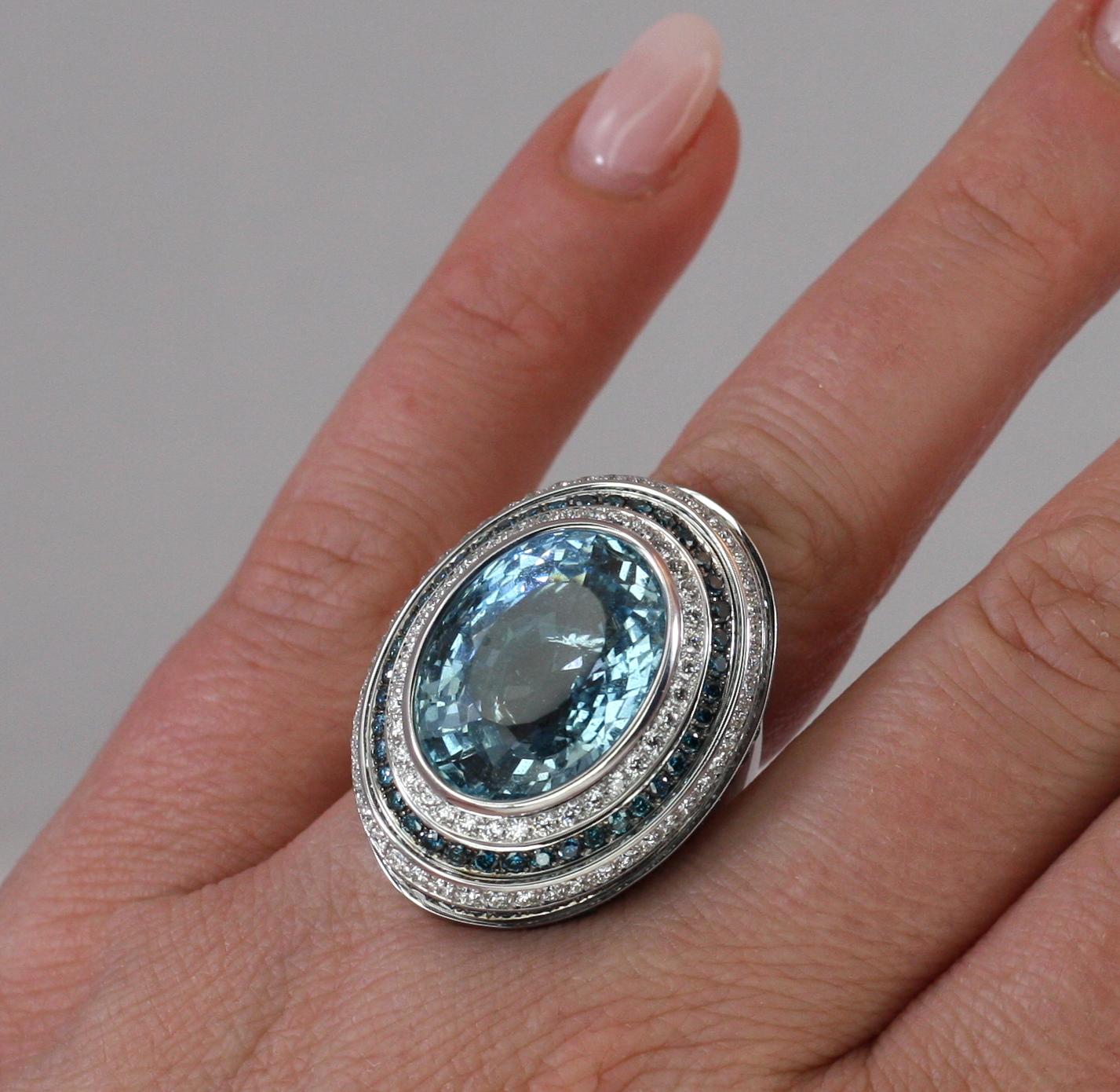 Georgios Collections 18 Karat White Gold Aquamarine Blue and White Diamond Ring In New Condition For Sale In Astoria, NY