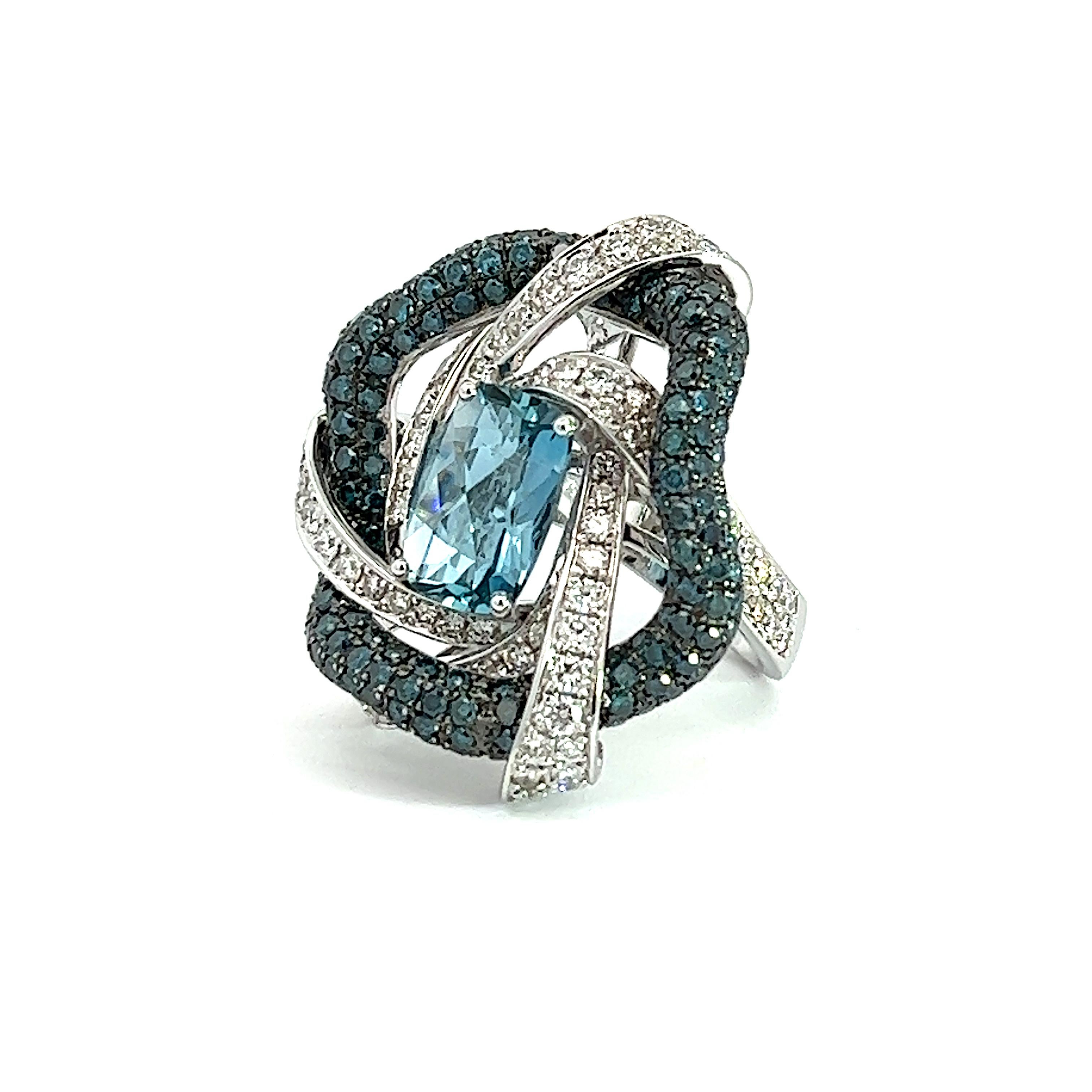 Oval Cut Georgios Collections 18 Karat White Gold Aquamarine Blue and White Diamond Ring For Sale