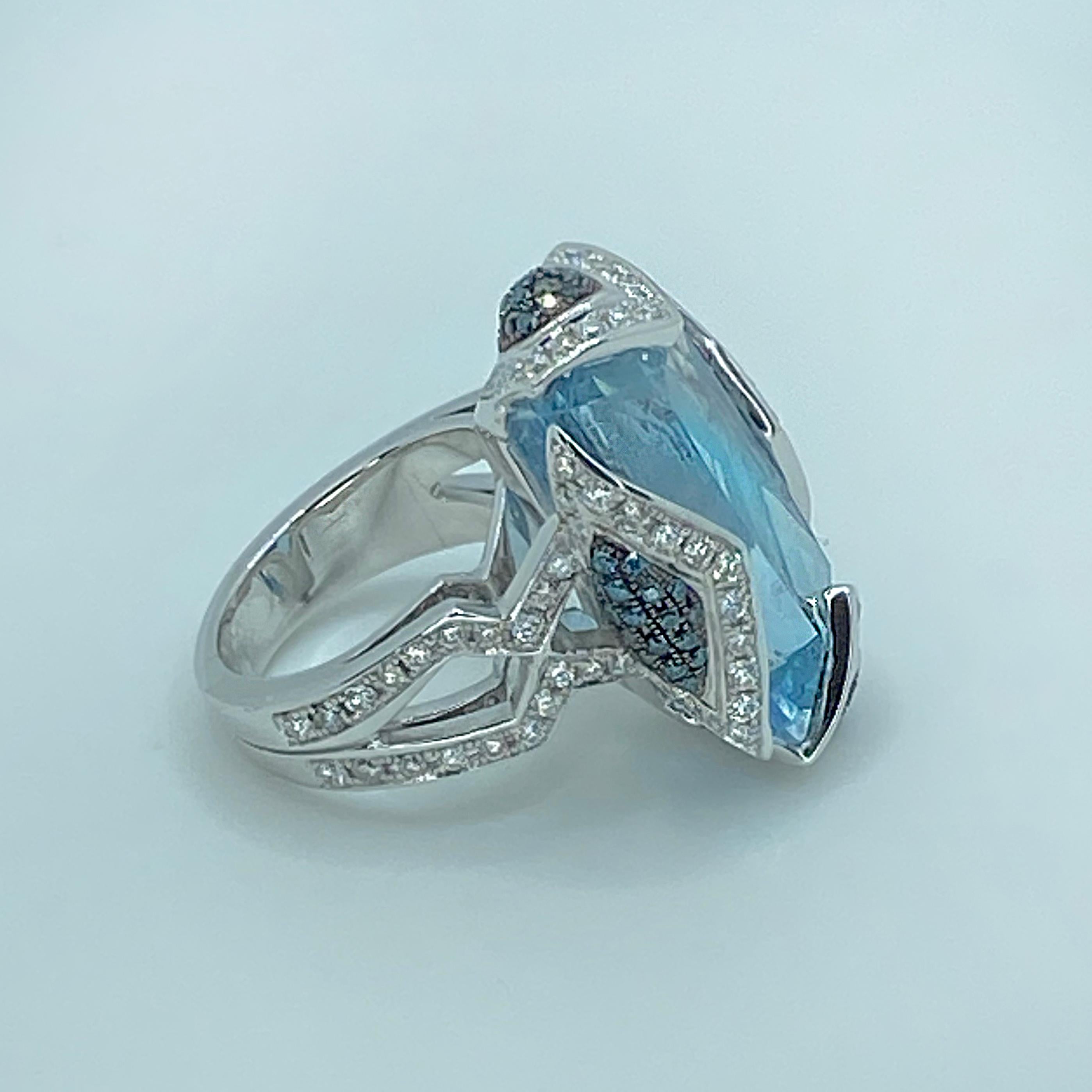 Georgios Collections 18 Karat White Gold Aquamarine Blue and White Diamond Ring In New Condition For Sale In Astoria, NY
