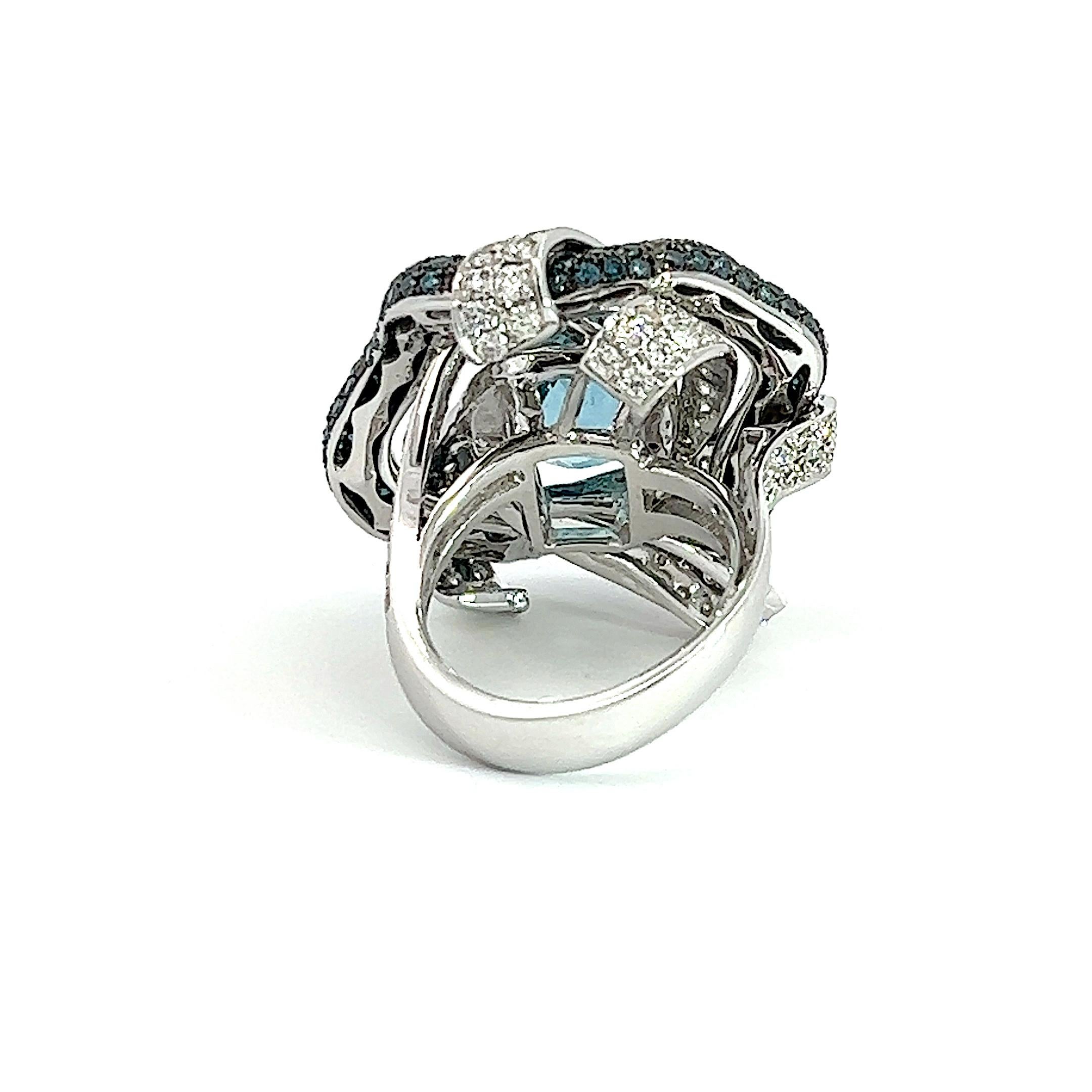 Georgios Collections 18 Karat White Gold Aquamarine Blue and White Diamond Ring For Sale 1