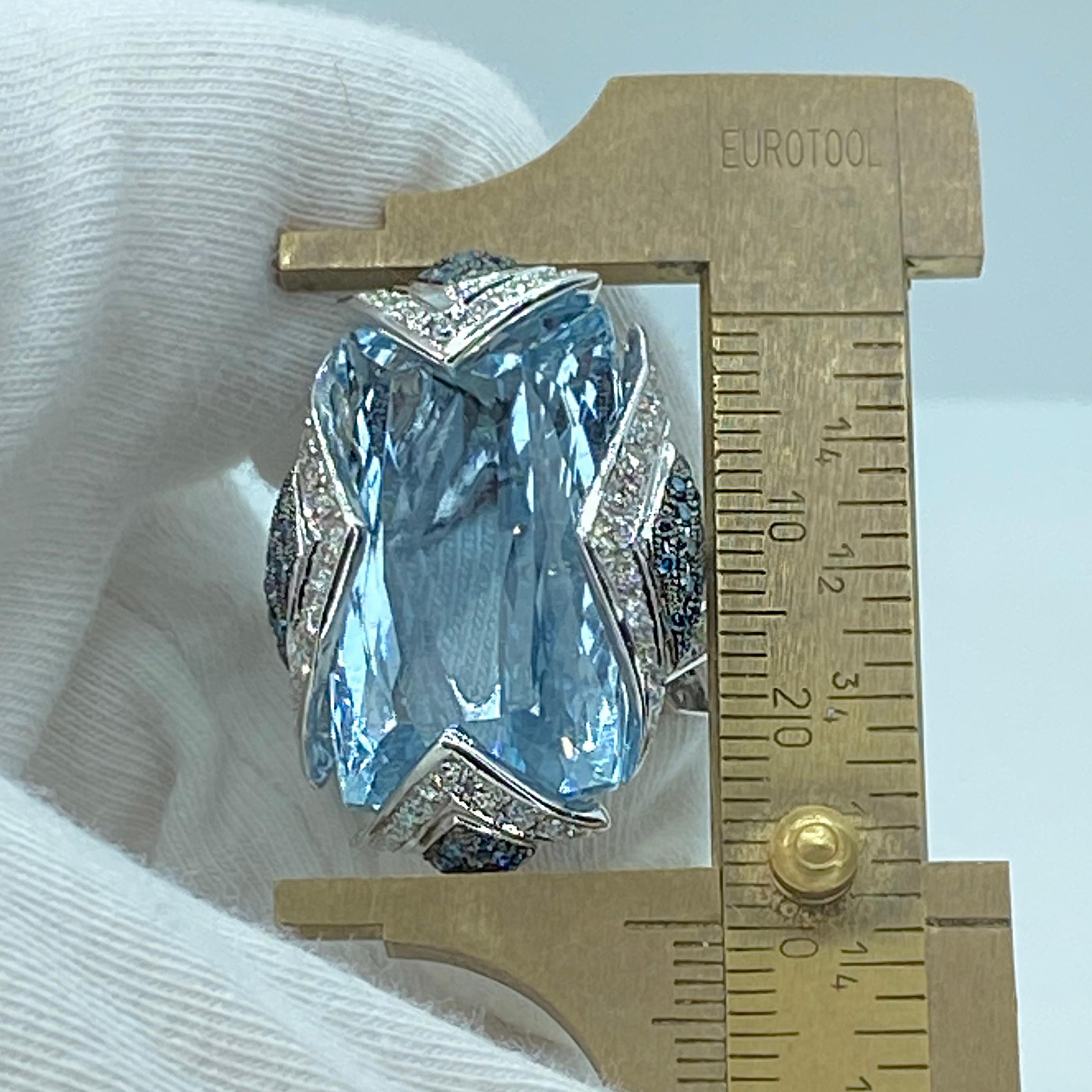 Georgios Collections 18 Karat White Gold Aquamarine Blue and White Diamond Ring For Sale 2