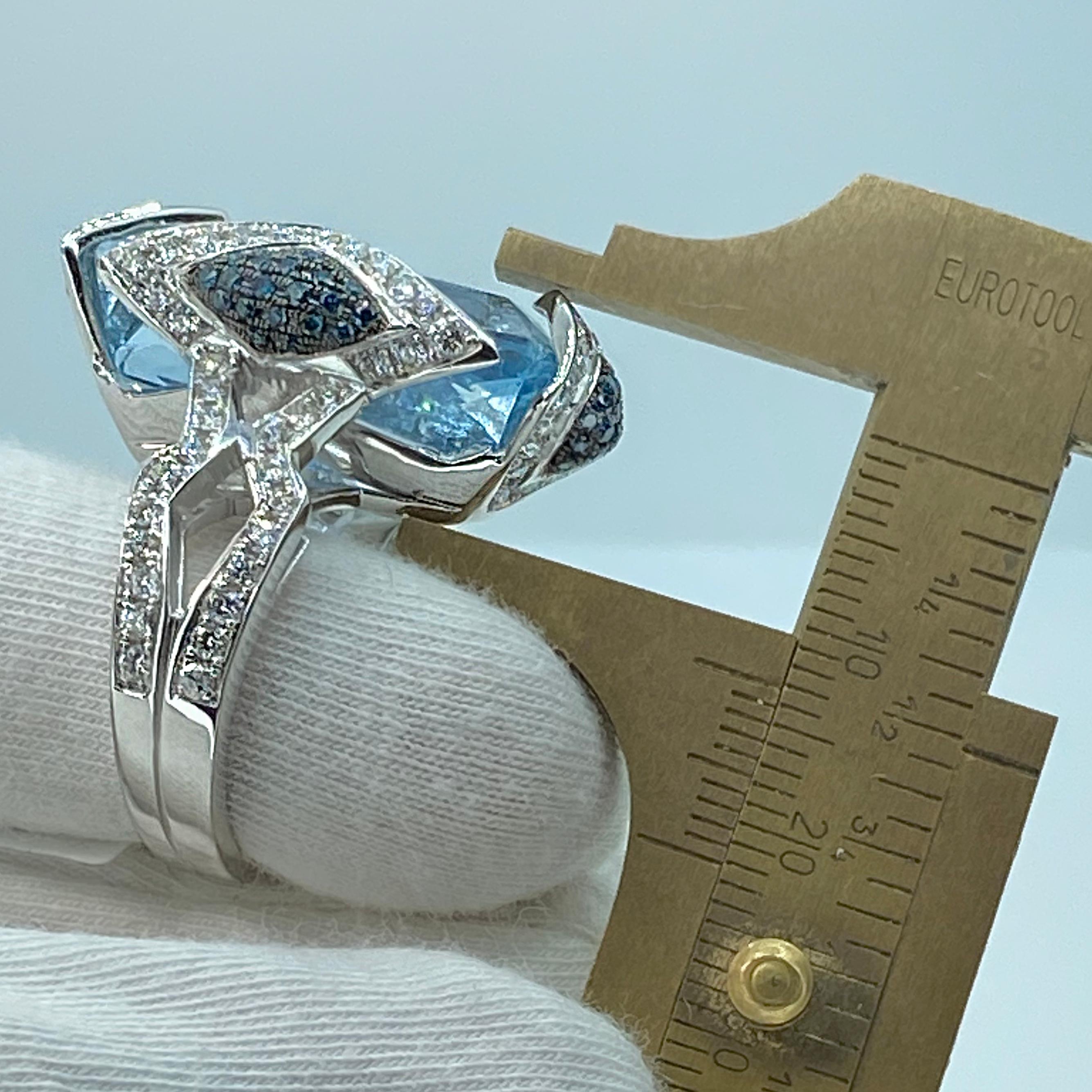 Georgios Collections 18 Karat White Gold Aquamarine Blue and White Diamond Ring For Sale 3