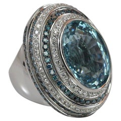 Colecciones Georgios Anillo de oro blanco de 18 quilates con aguamarina azul y diamante blanco