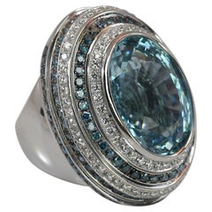 Georgios Collections 18 Karat White Gold Aquamarine Blue and White Diamond Ring