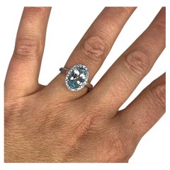 Georgios Collections 18 Karat White Gold Aquamarine Ring with Diamond Bezel