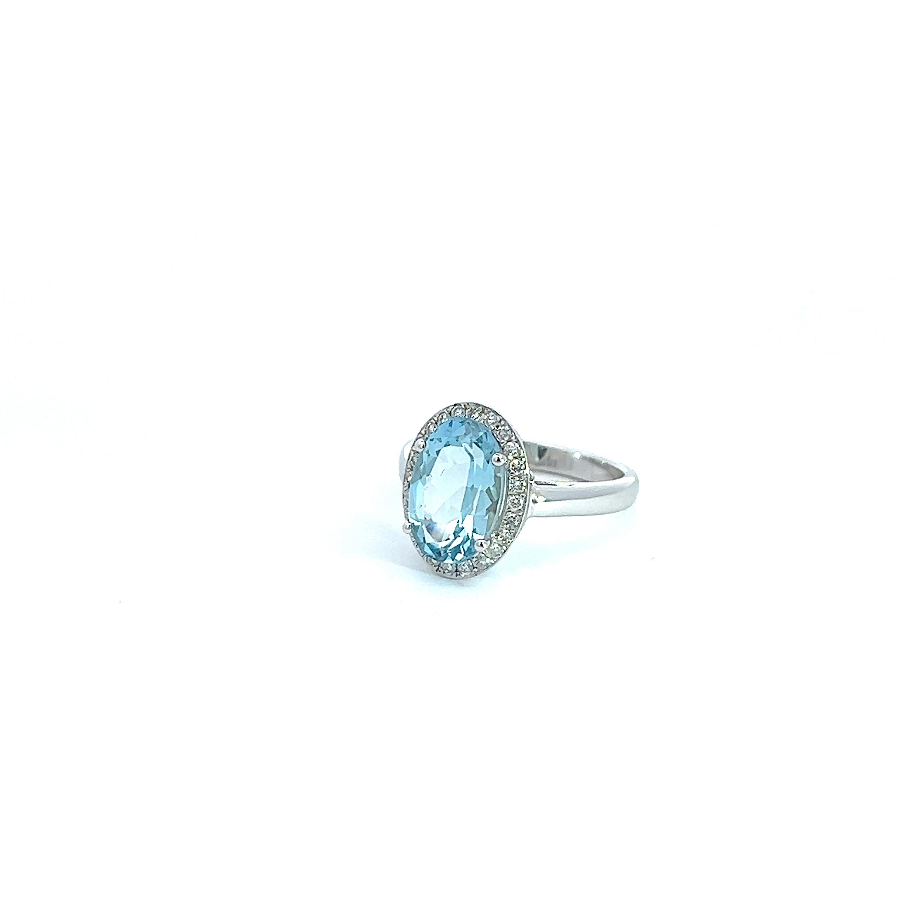 Oval Cut Georgios Collections 18 Karat White Gold Aquamarine Ring with Diamond Bezel For Sale