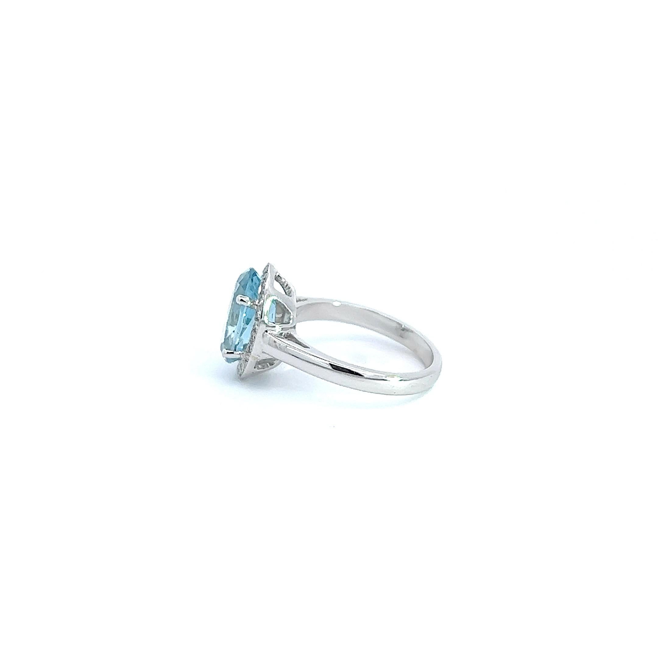 Georgios Collections 18 Karat White Gold Aquamarine Ring with Diamond Bezel In New Condition For Sale In Astoria, NY