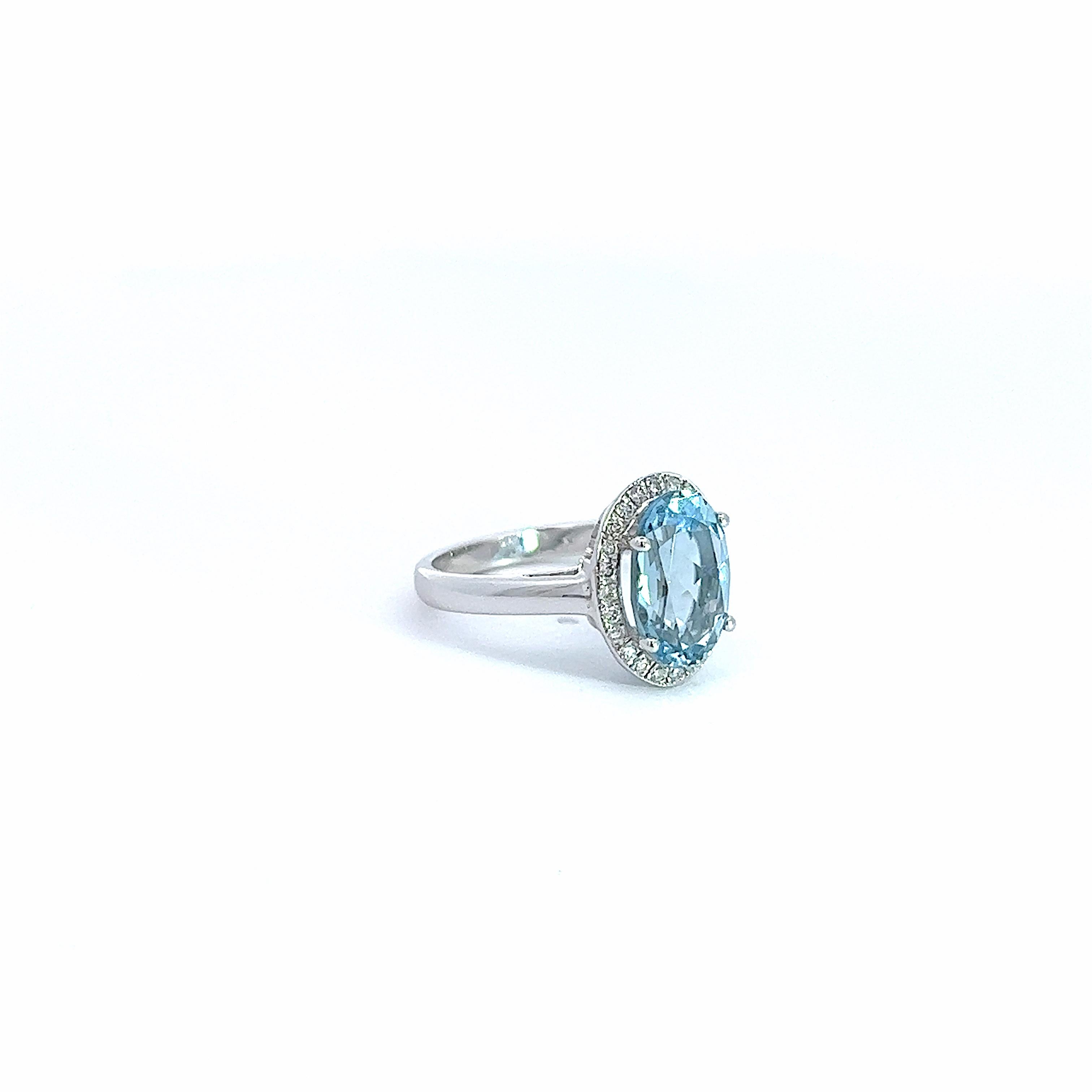 Georgios Collections 18 Karat White Gold Aquamarine Ring with Diamond Bezel For Sale 2