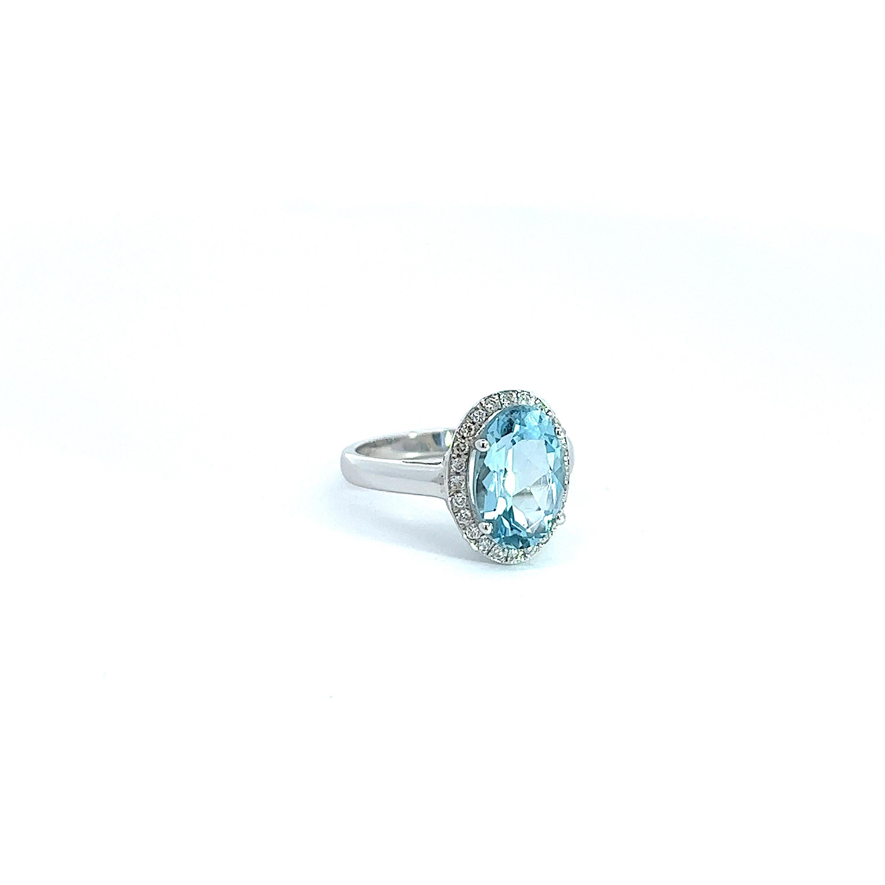 Georgios Collections 18 Karat White Gold Aquamarine Ring with Diamond Bezel For Sale 3